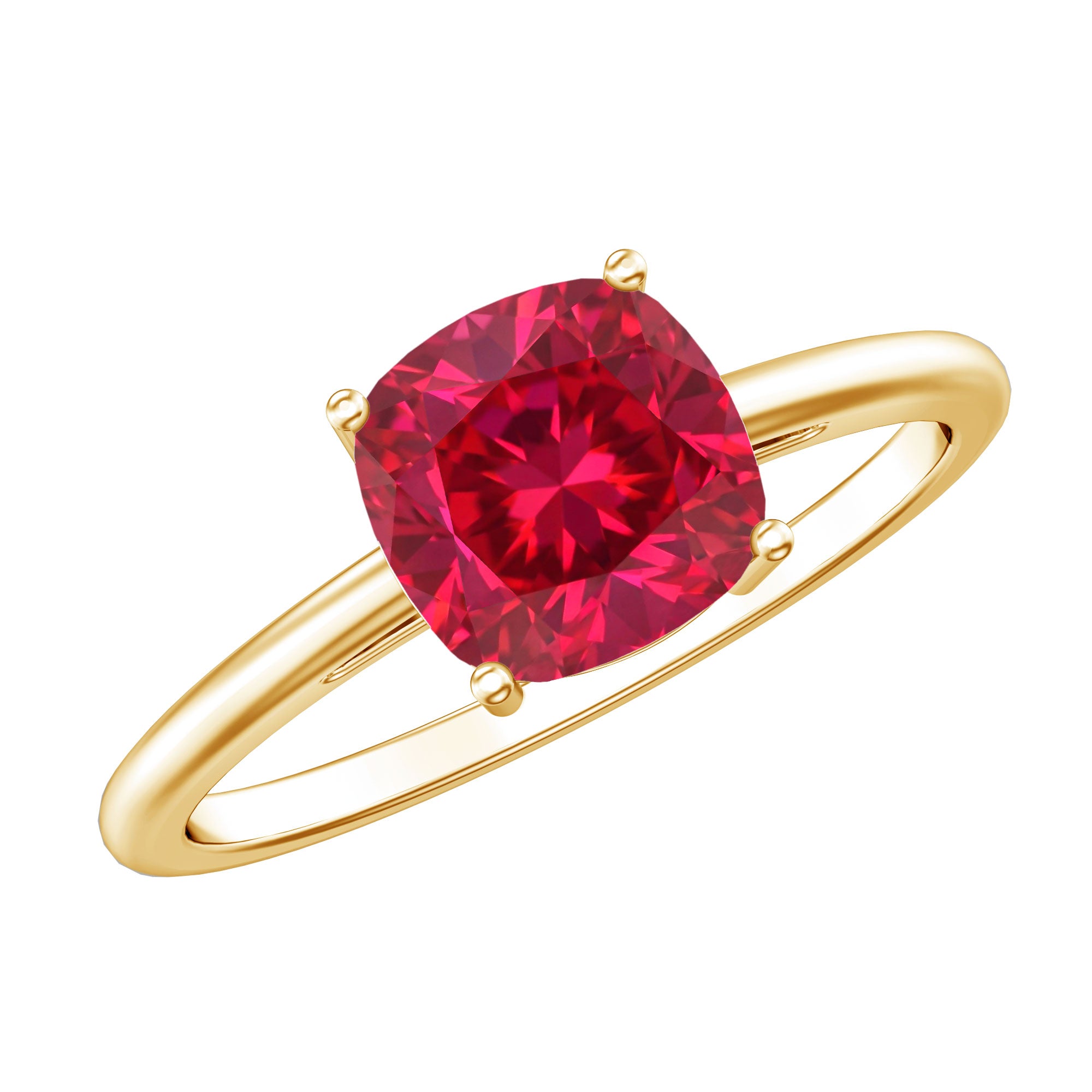 Solitaire 2 Carat Cushion Cut Lab Grown Ruby Engagement Ring AAAA - Rosec Jewels