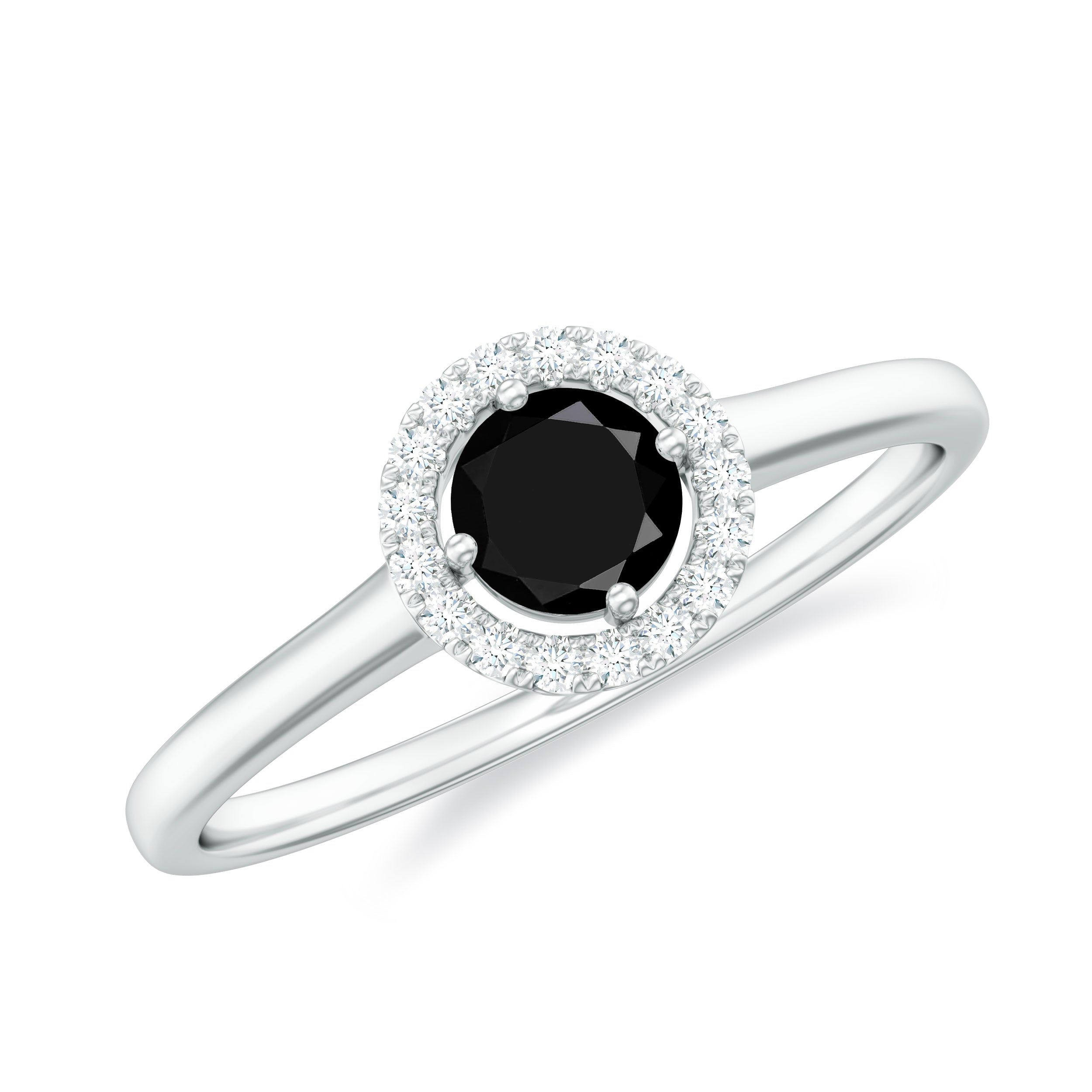 Black and White Diamond Floating Halo Engagement Ring