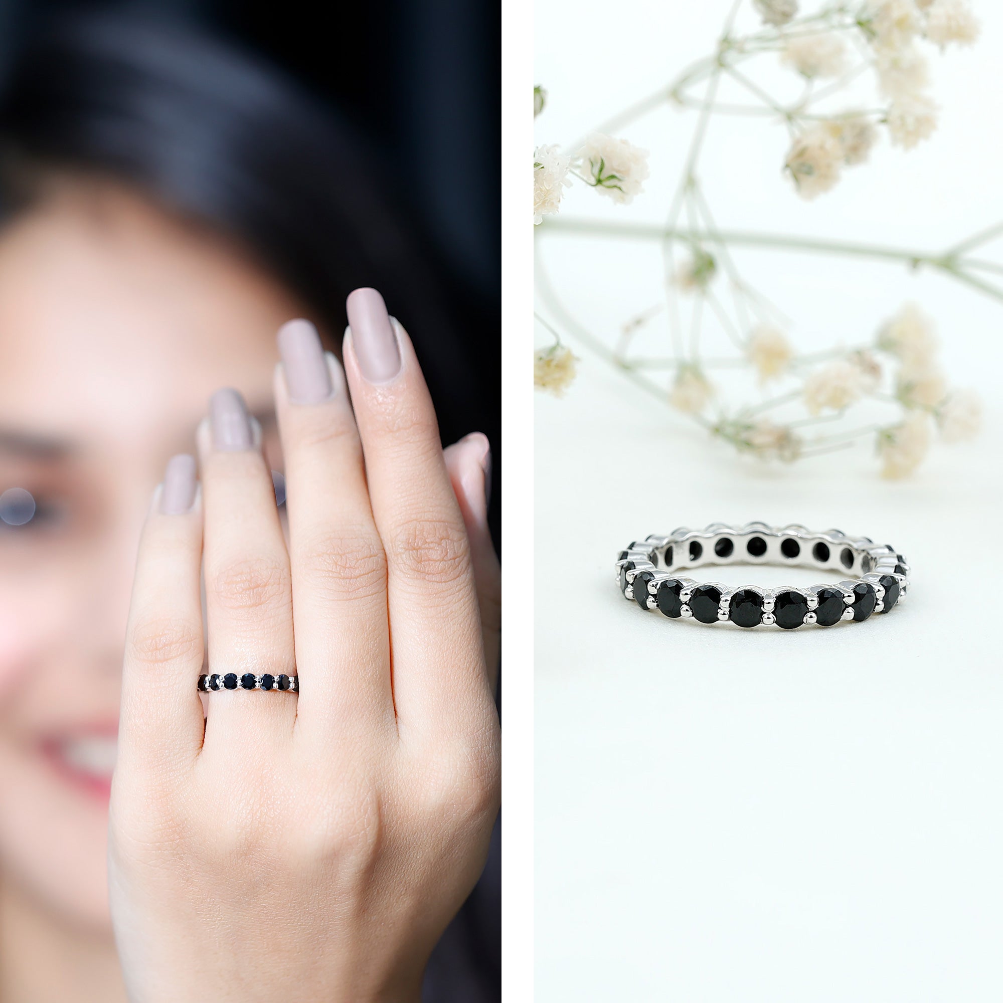 Certified Round Black Spinel Eternity Wedding Band AAA - Rosec Jewels