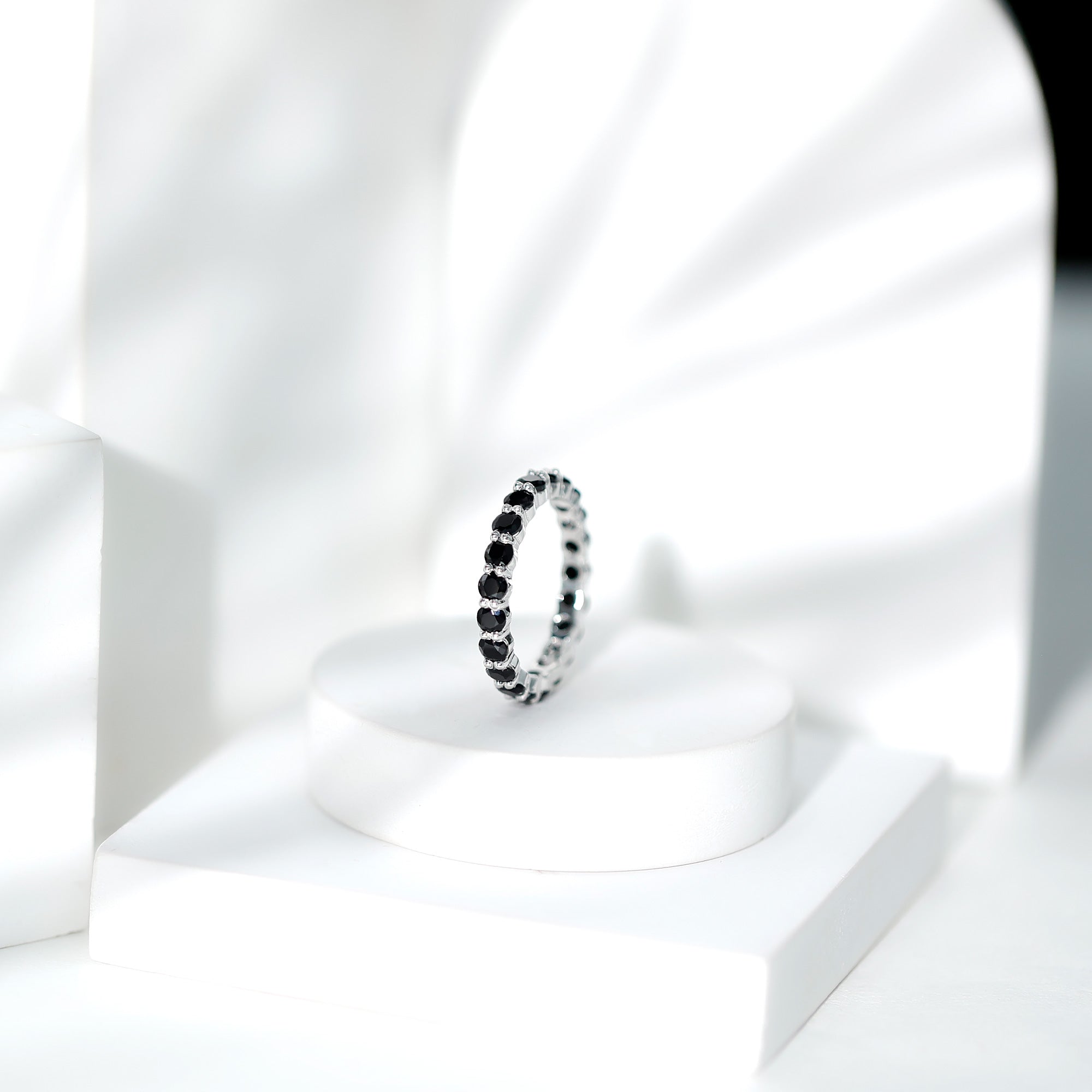 Certified Round Black Spinel Eternity Wedding Band AAA - Rosec Jewels
