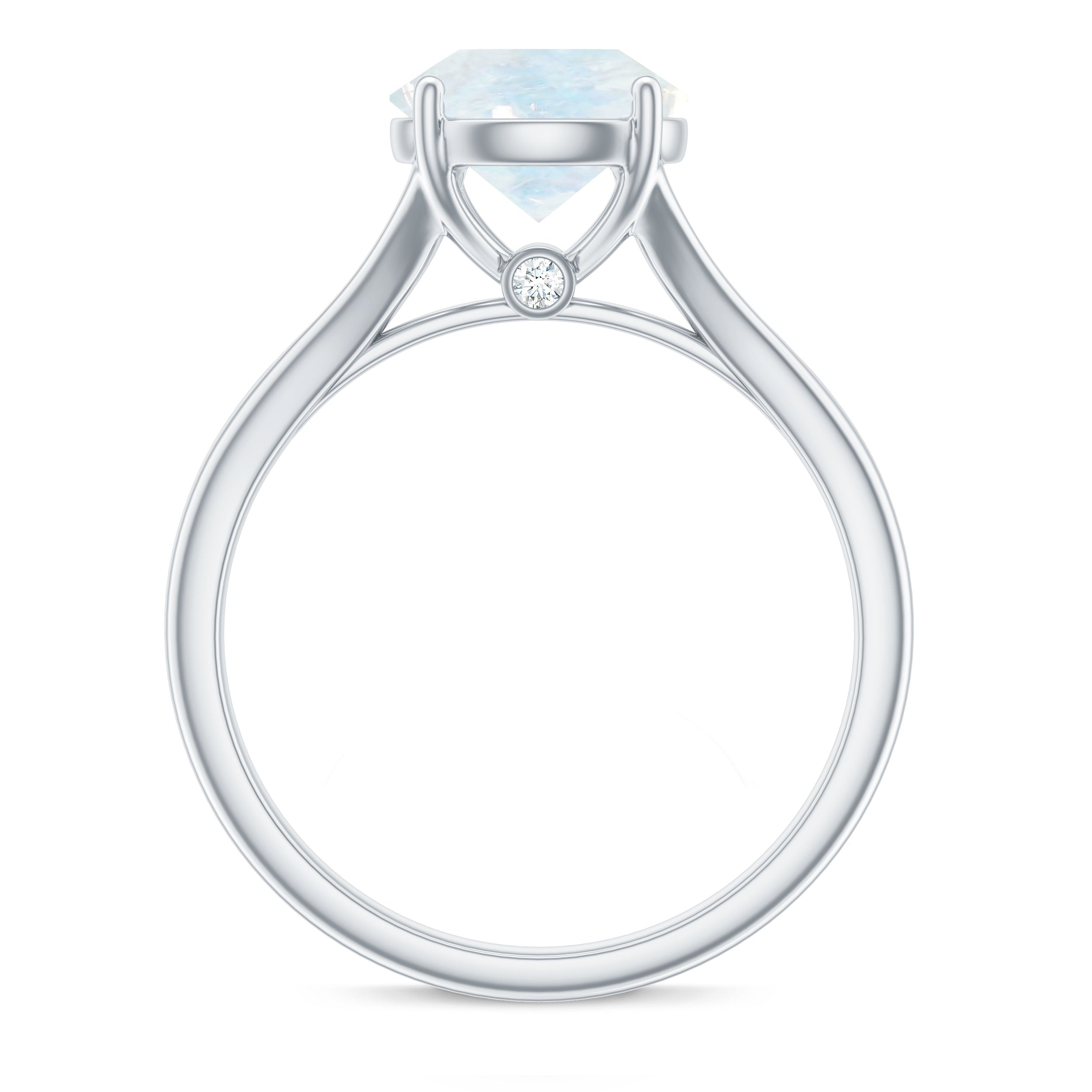 1 CT Natural Moonstone Solitaire Ring with Surprise Diamond AAA - Rosec Jewels