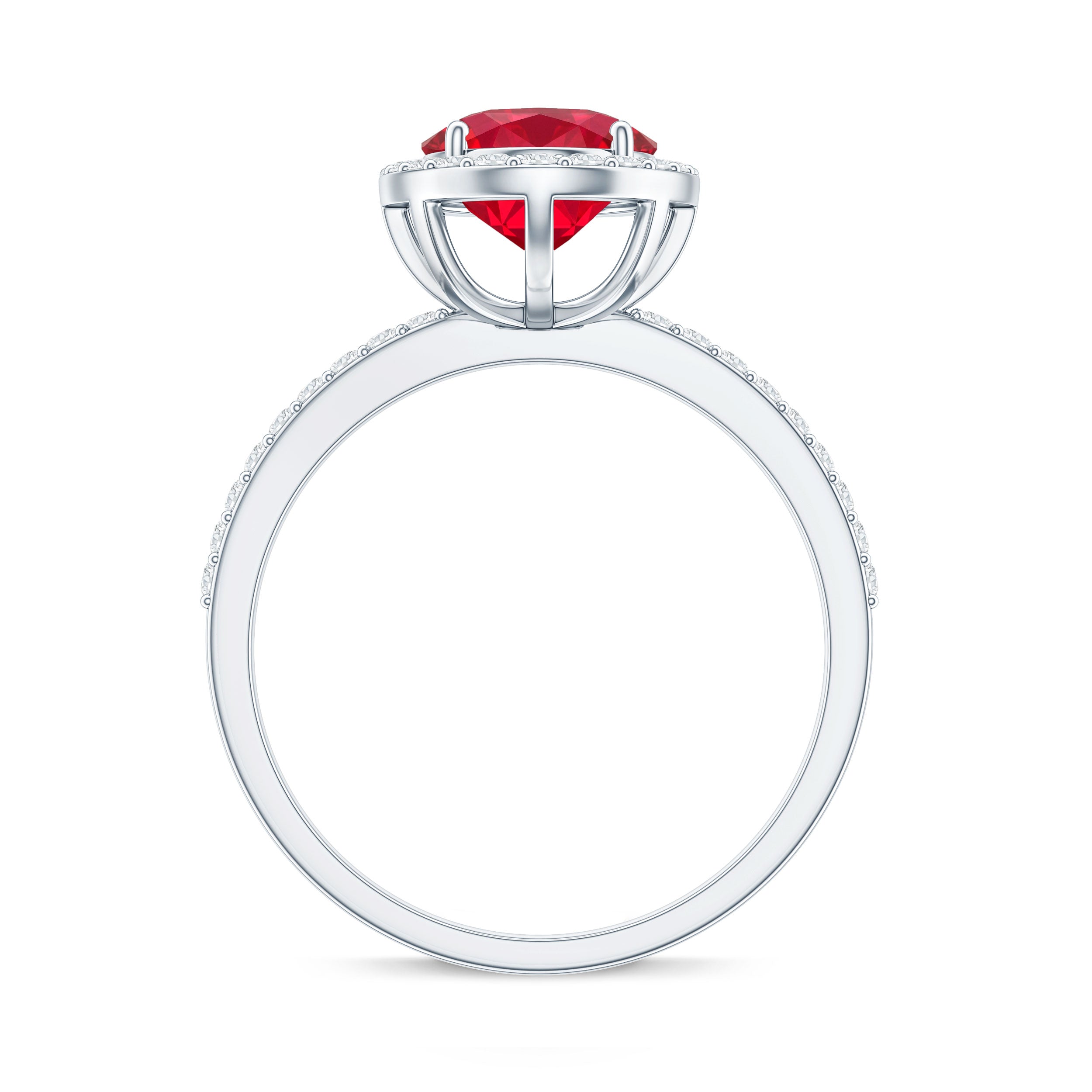 Classic Lab Grown Ruby Oval Engagement Ring with Diamond Halo AAAA - Rosec Jewels