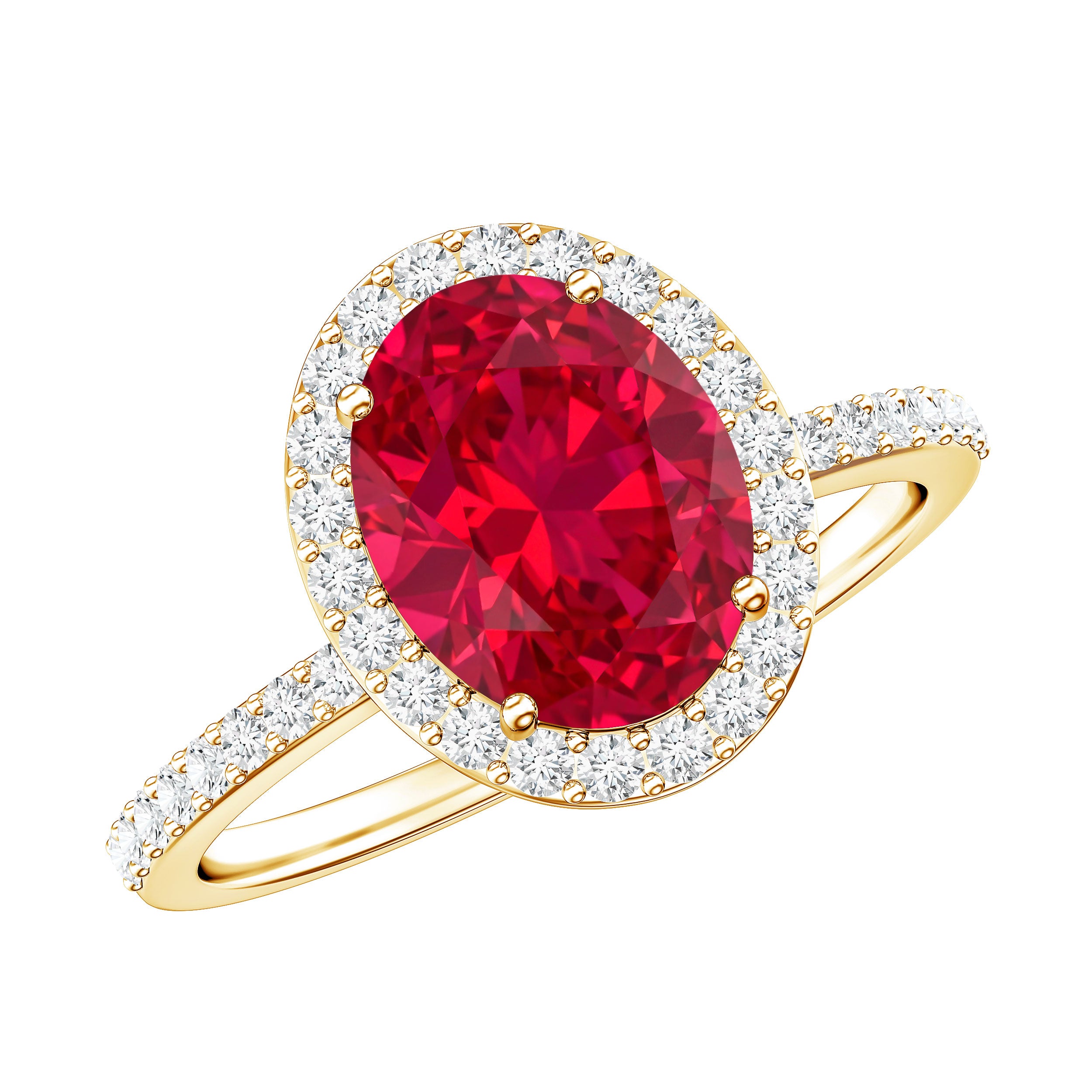Classic Lab Grown Ruby Oval Engagement Ring with Diamond Halo AAAA - Rosec Jewels