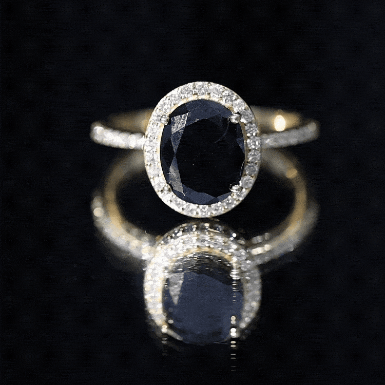 7X9mm Oval Cut Black Onyx Diamond Engagement Ring with Certificate AAA - Rosec Jewels