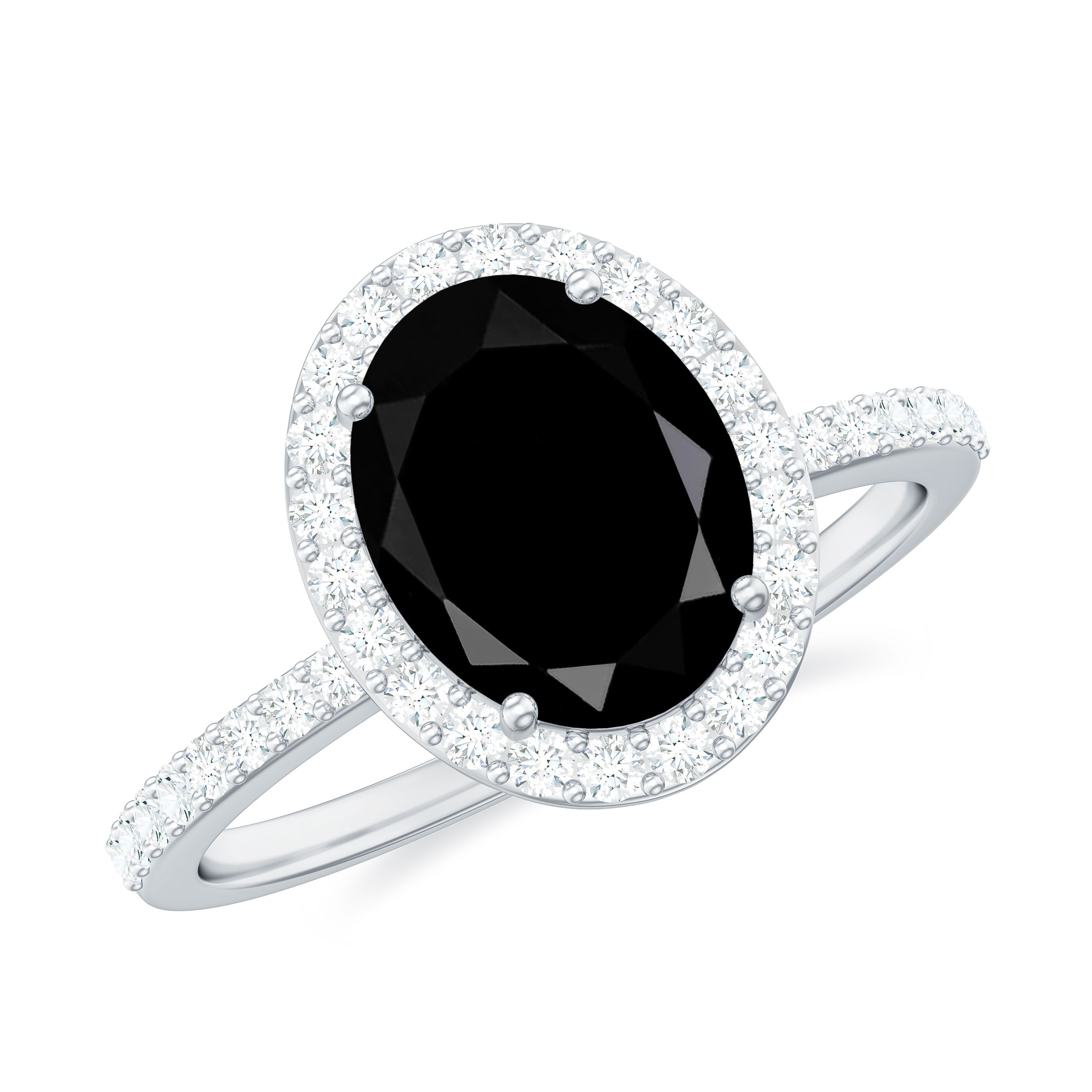 7X9mm Oval Cut Black Onyx Diamond Engagement Ring with Certificate