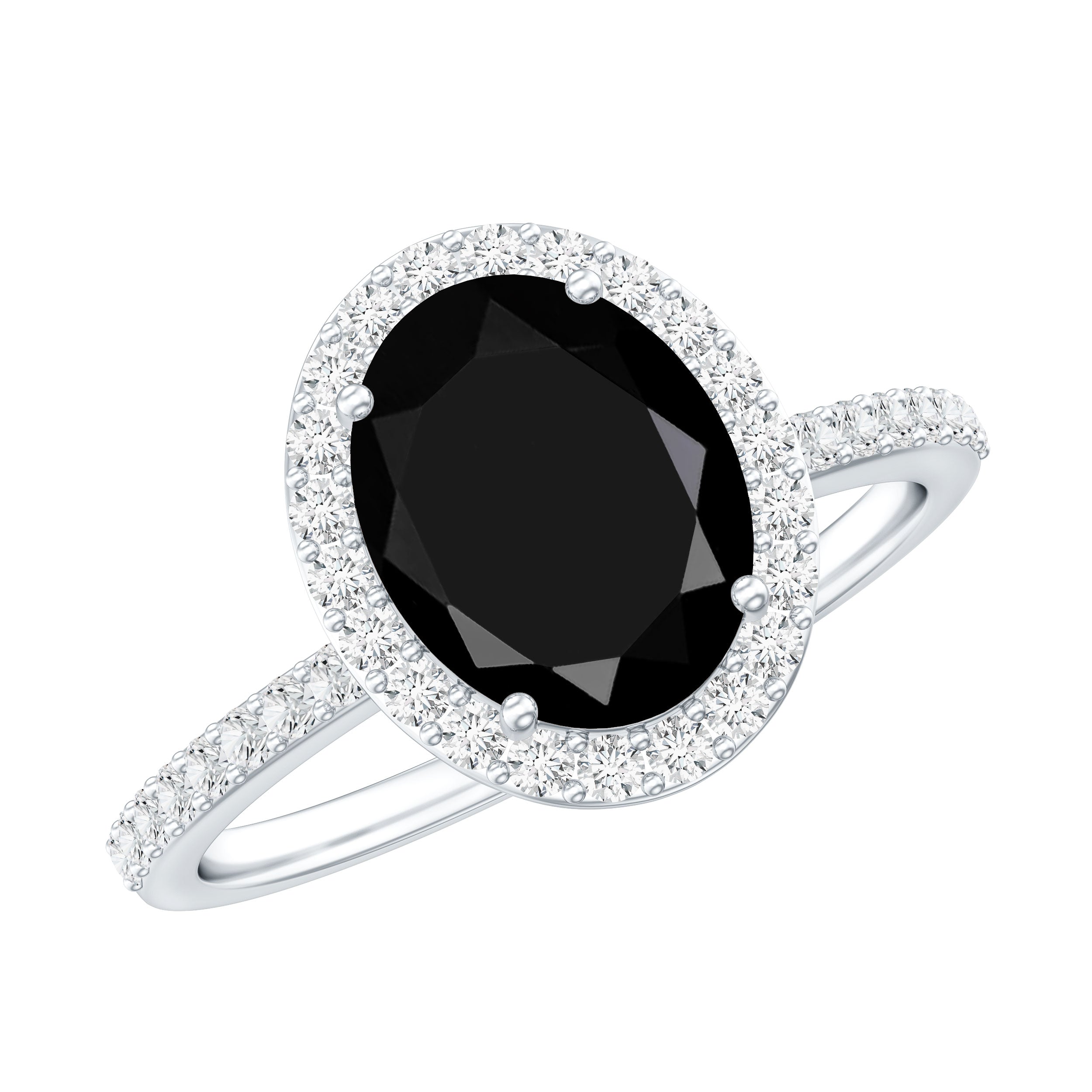 7X9mm Oval Cut Black Onyx Diamond Engagement Ring with Certificate AAA - Rosec Jewels