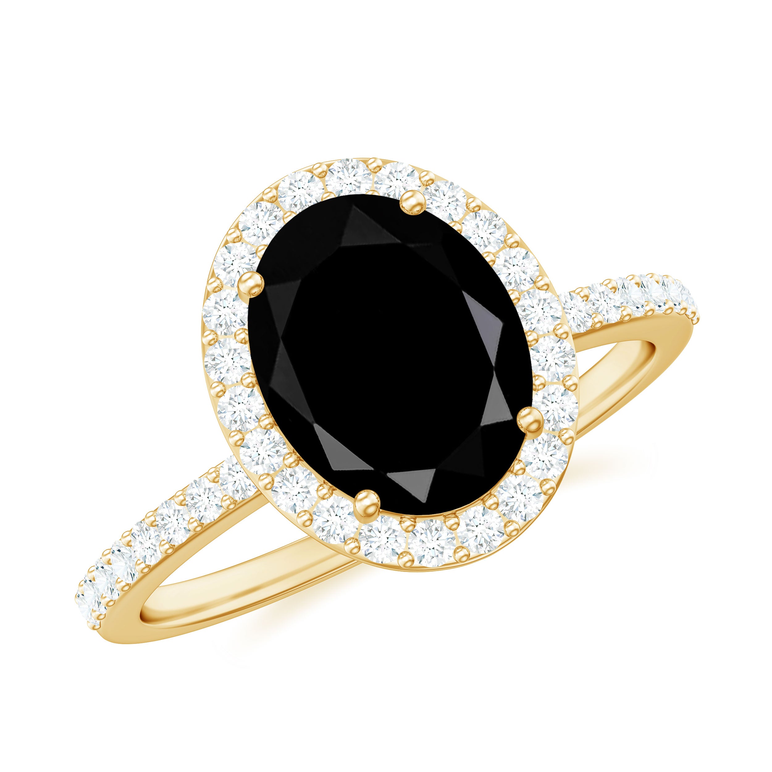 7X9mm Oval Cut Black Onyx Diamond Engagement Ring with Certificate AAA - Rosec Jewels