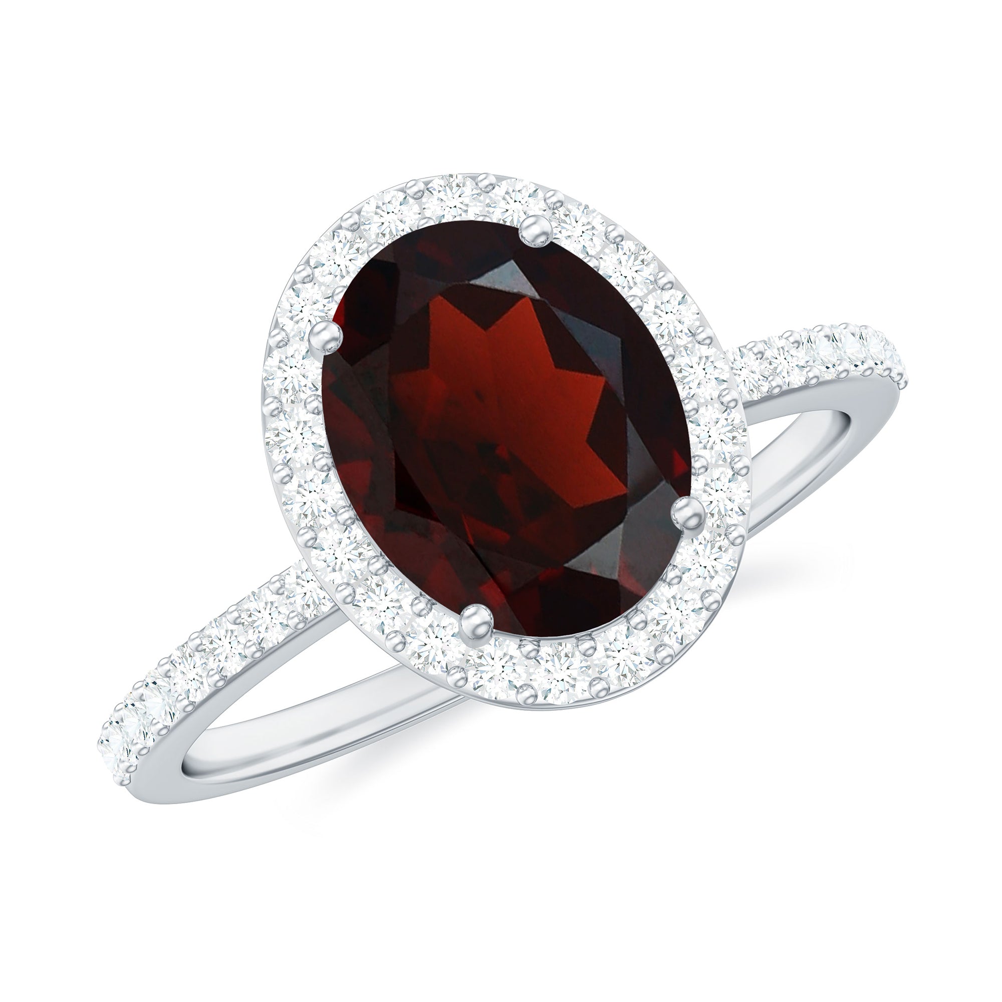 Oval Shape Garnet and Diamond Halo Engagement Ring