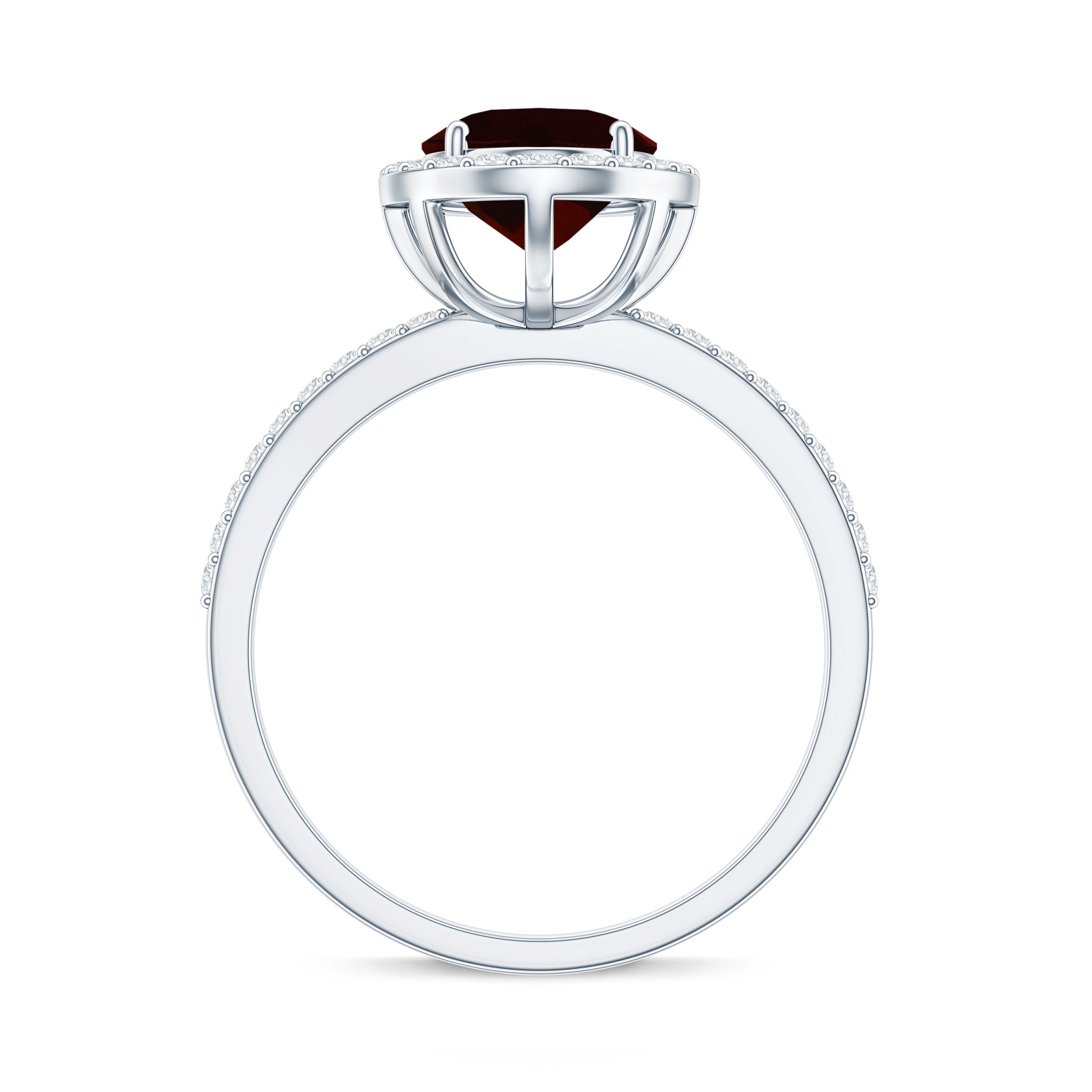 Certified Real 8X10mm Garnet Oval Engagement Ring with Diamond Halo AAA - Rosec Jewels