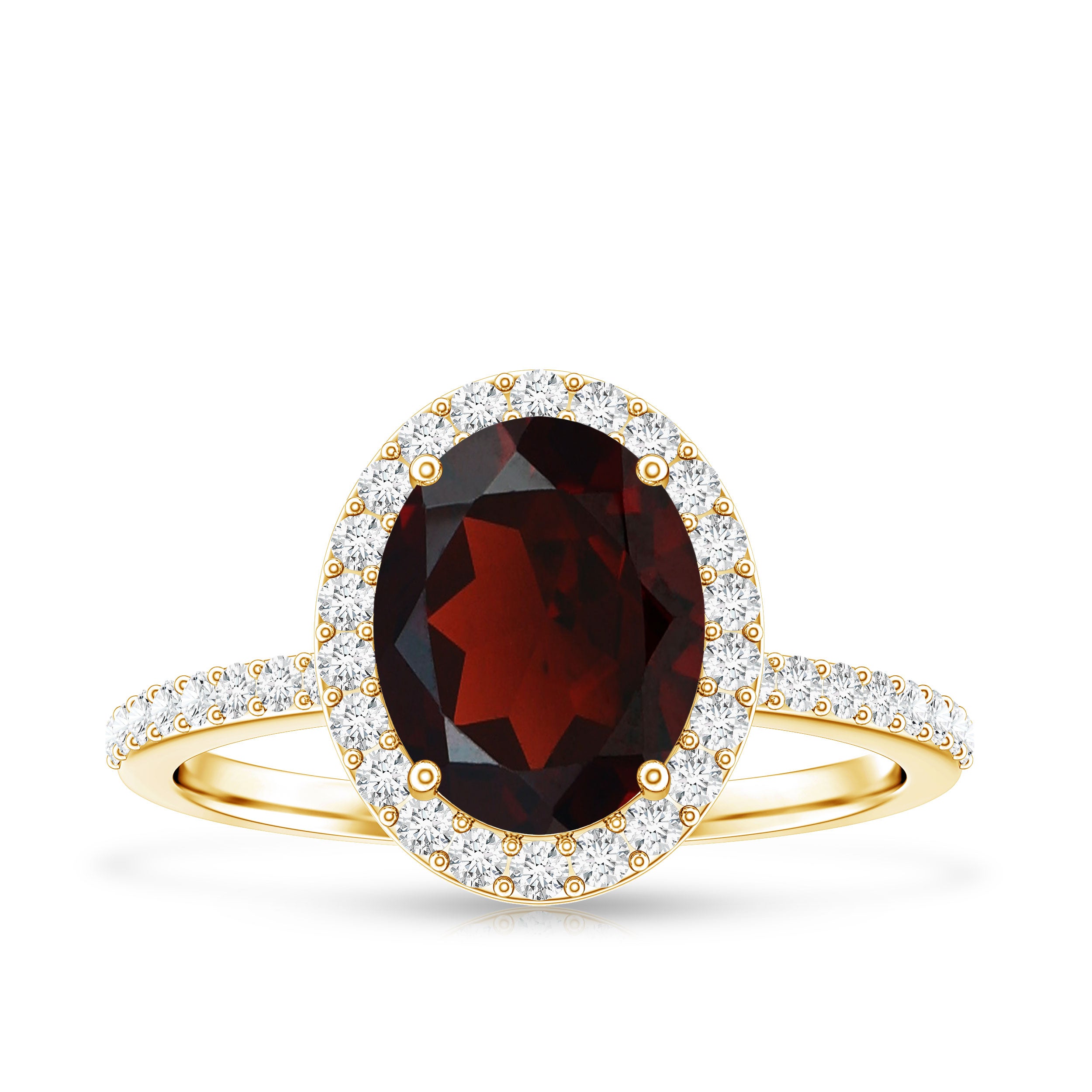 Certified Real 8X10mm Garnet Oval Engagement Ring with Diamond Halo AAA - Rosec Jewels