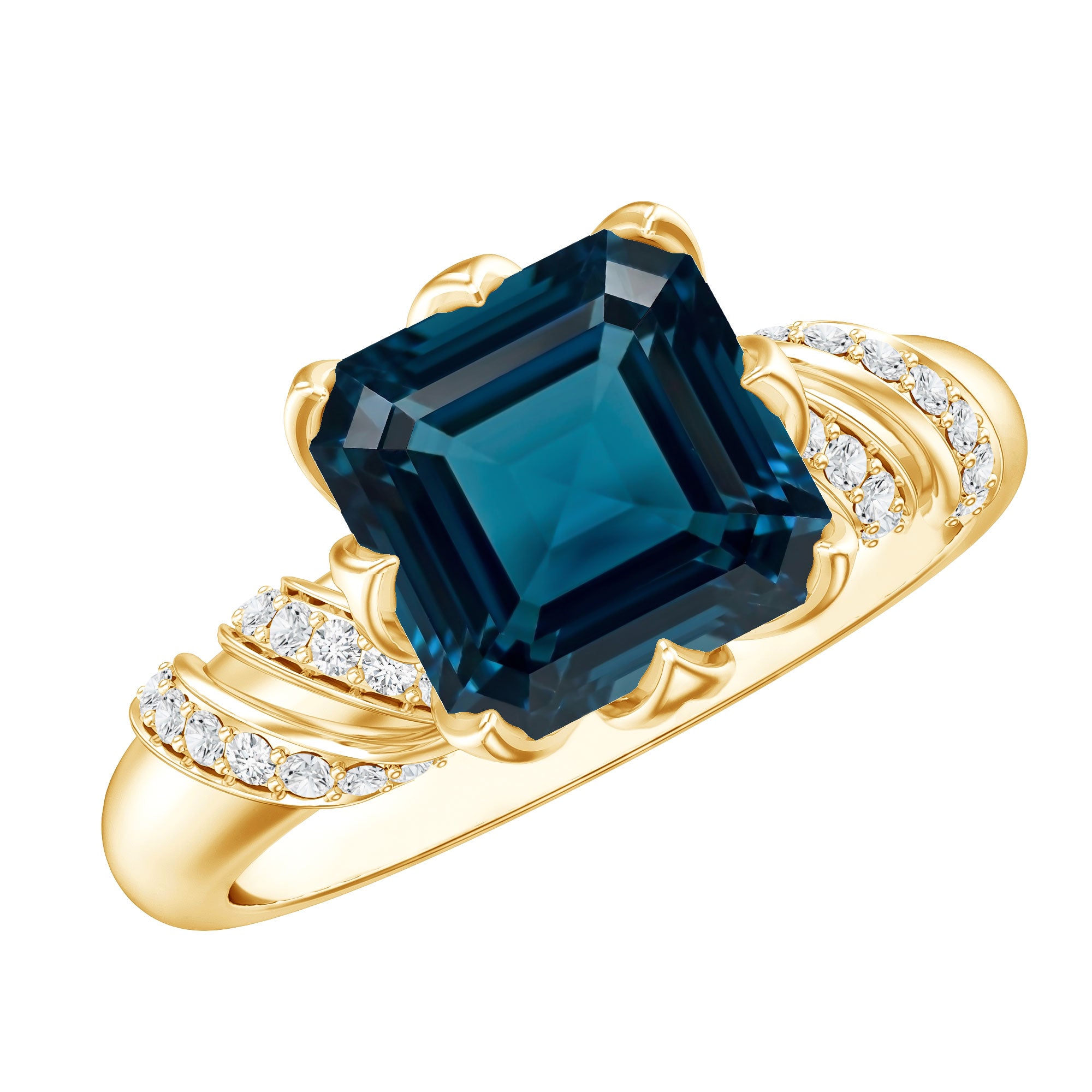 8mm Asscher Cut London Blue Topaz Designer Solitaire Engagement Ring AAA - Rosec Jewels