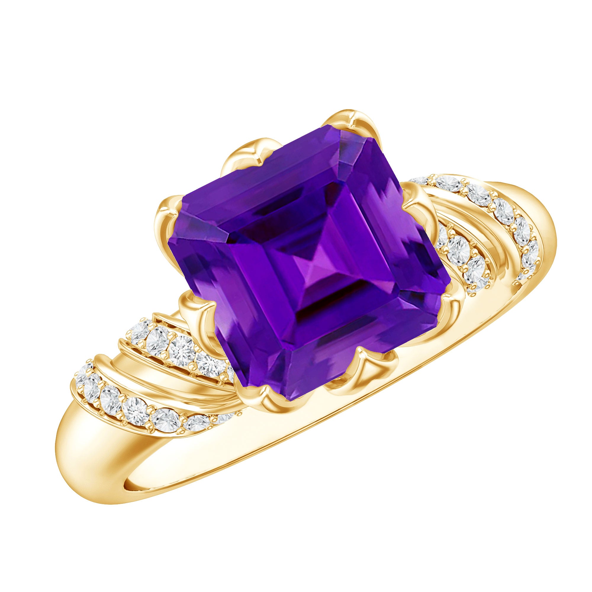 Vintage Looking 3 Carat Amethyst Asscher Cut Engagement Ring with Diamond AAA - Rosec Jewels
