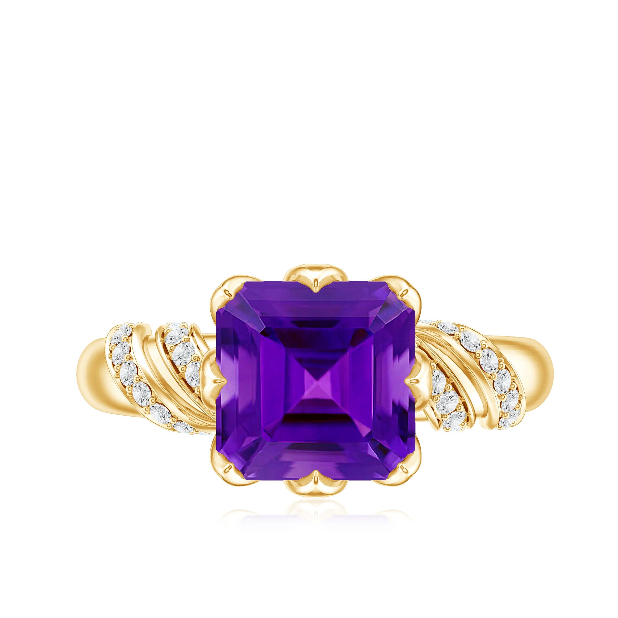 Vintage Looking 3 Carat Amethyst Asscher Cut Engagement Ring with Diamond AAA - Rosec Jewels