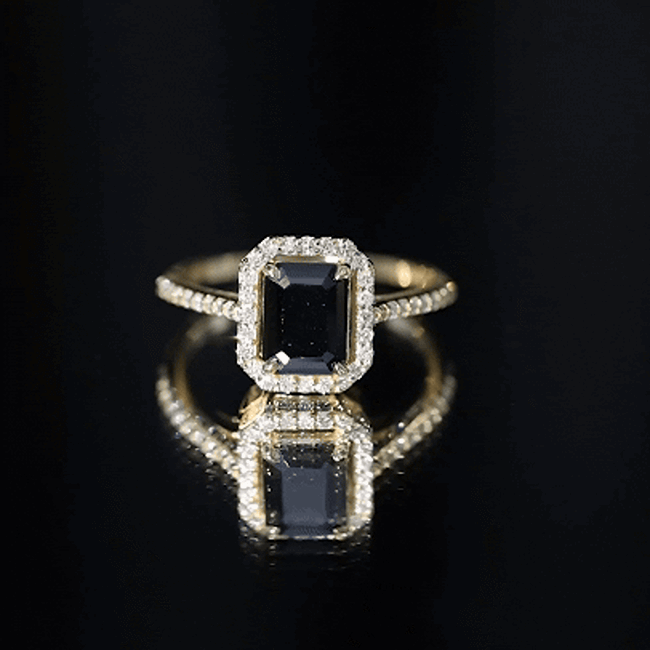 1.6 Carat Lab Grown Black and White Diamond Emerald Cut Engagement Ring with Halo AAAA ( Synthetic ) - Rosec Jewels