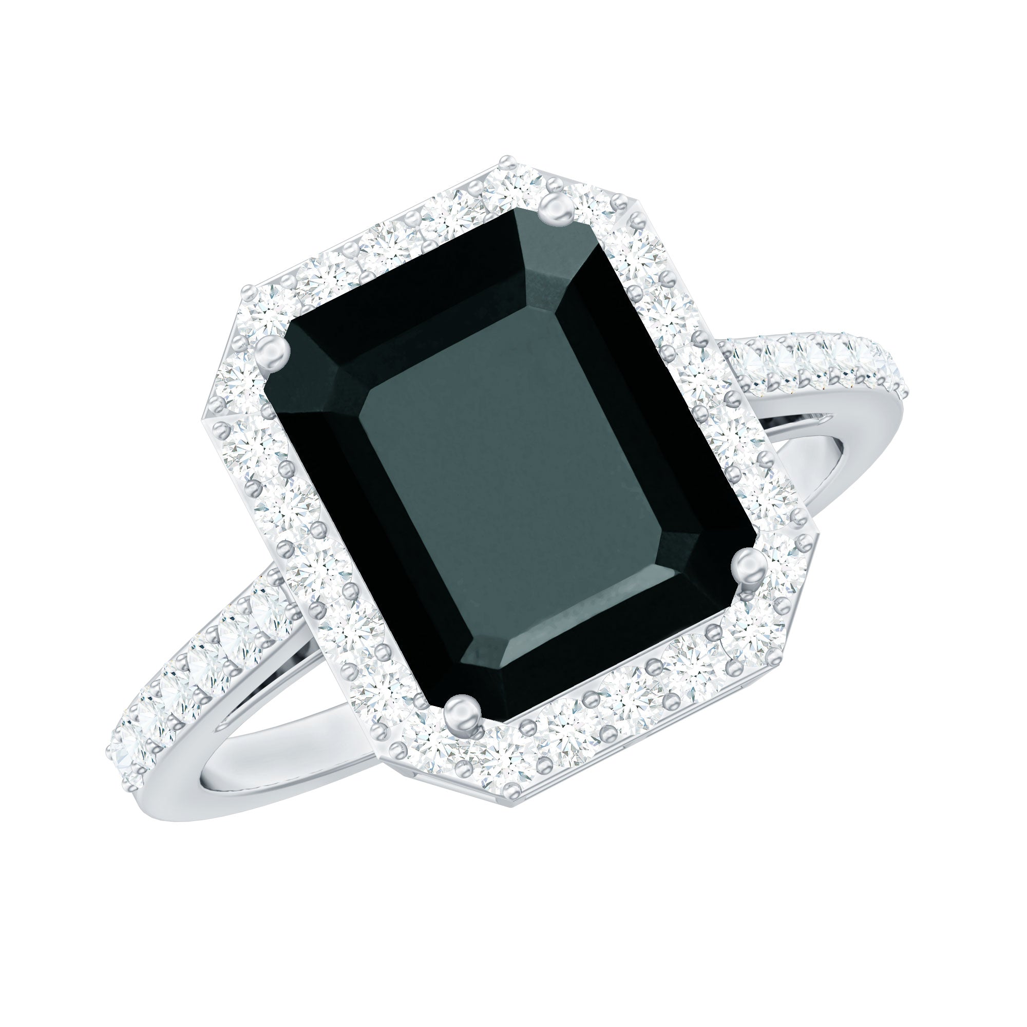 Emerald Cut Lab Created Black Diamond Halo Engagement Ring