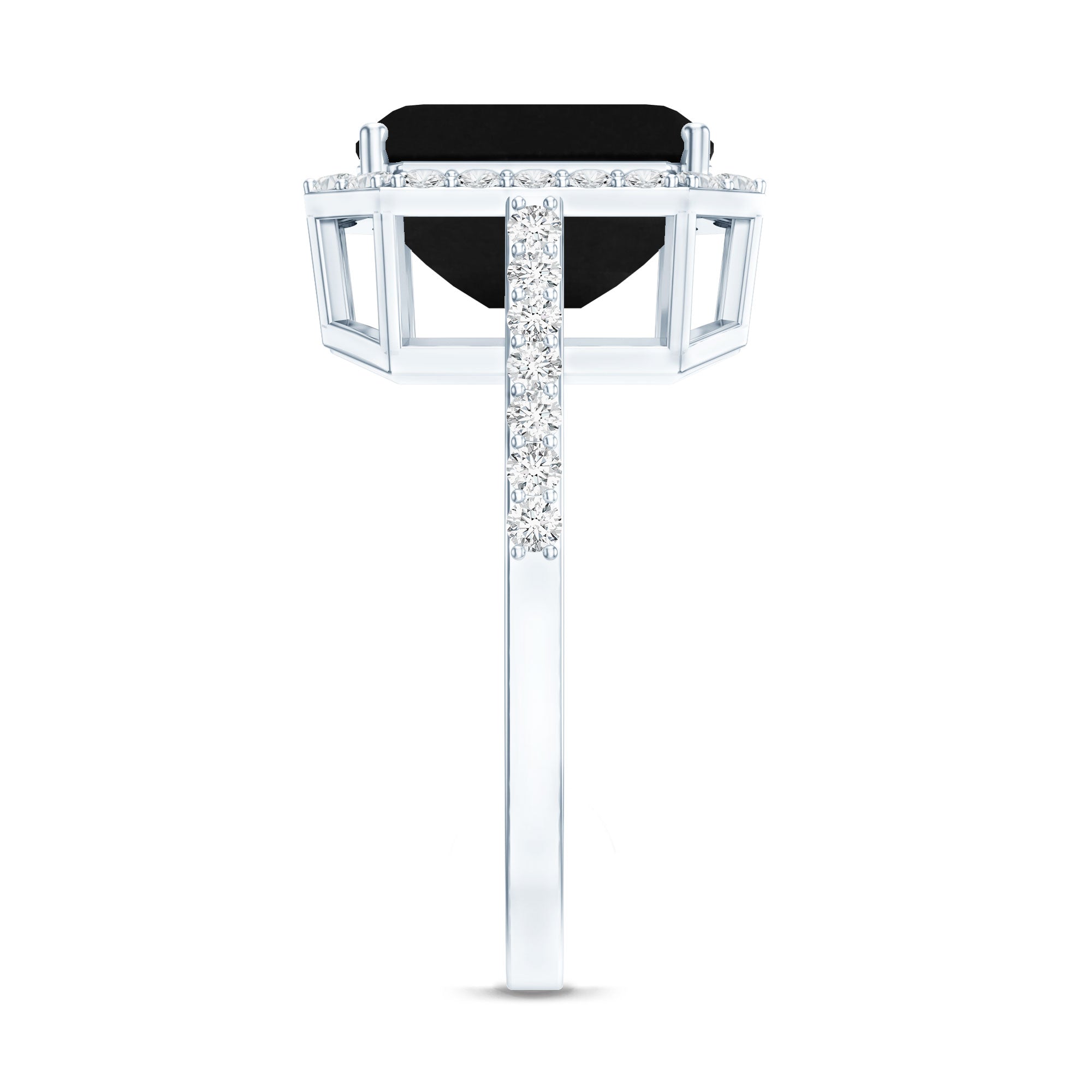 3.4 Carat Lab Grown Black Diamond Emerald Cut Engagement Ring with White Diamond Halo AAAA ( Synthetic ) - Rosec Jewels