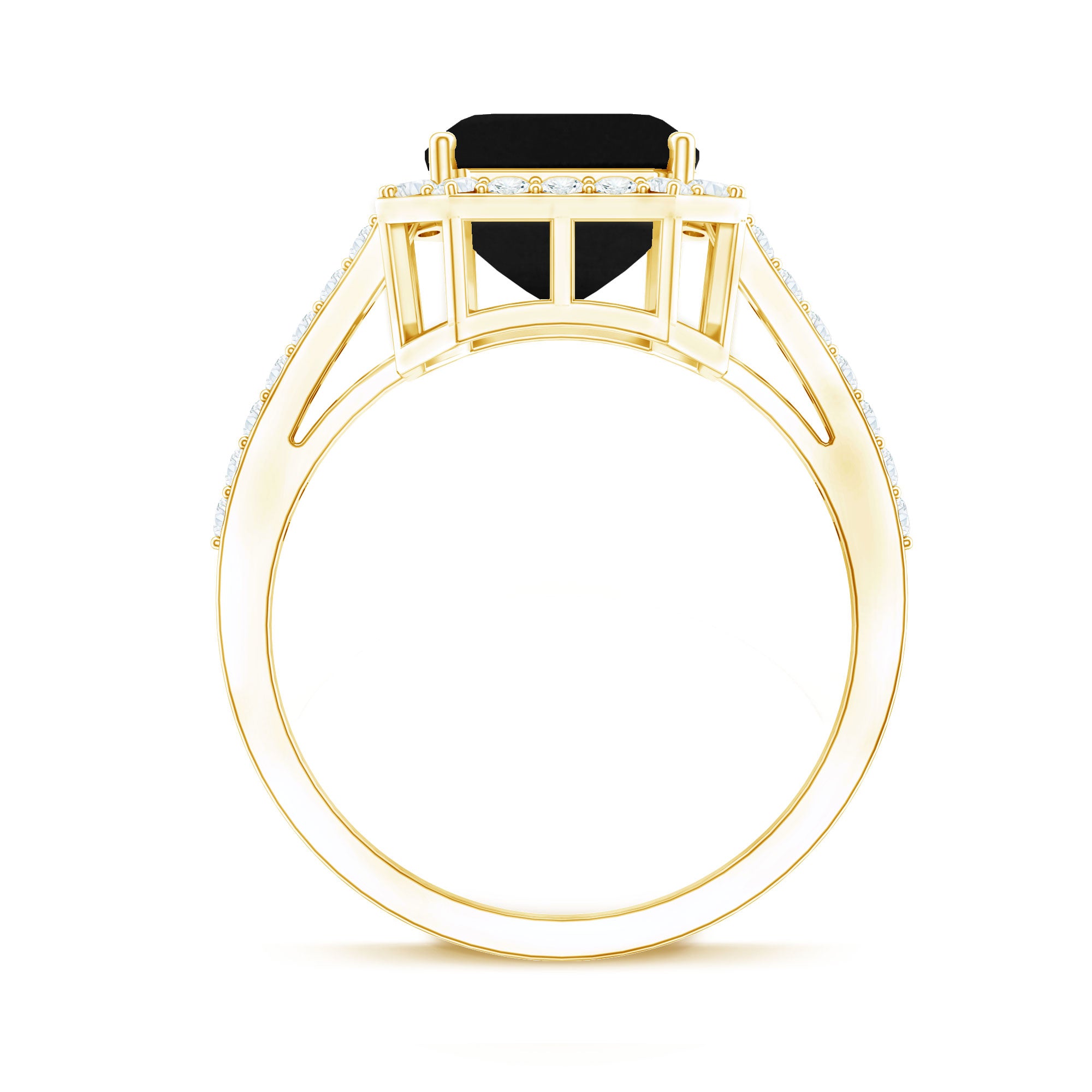 3.4 Carat Lab Grown Black Diamond Emerald Cut Engagement Ring with White Diamond Halo AAAA ( Synthetic ) - Rosec Jewels