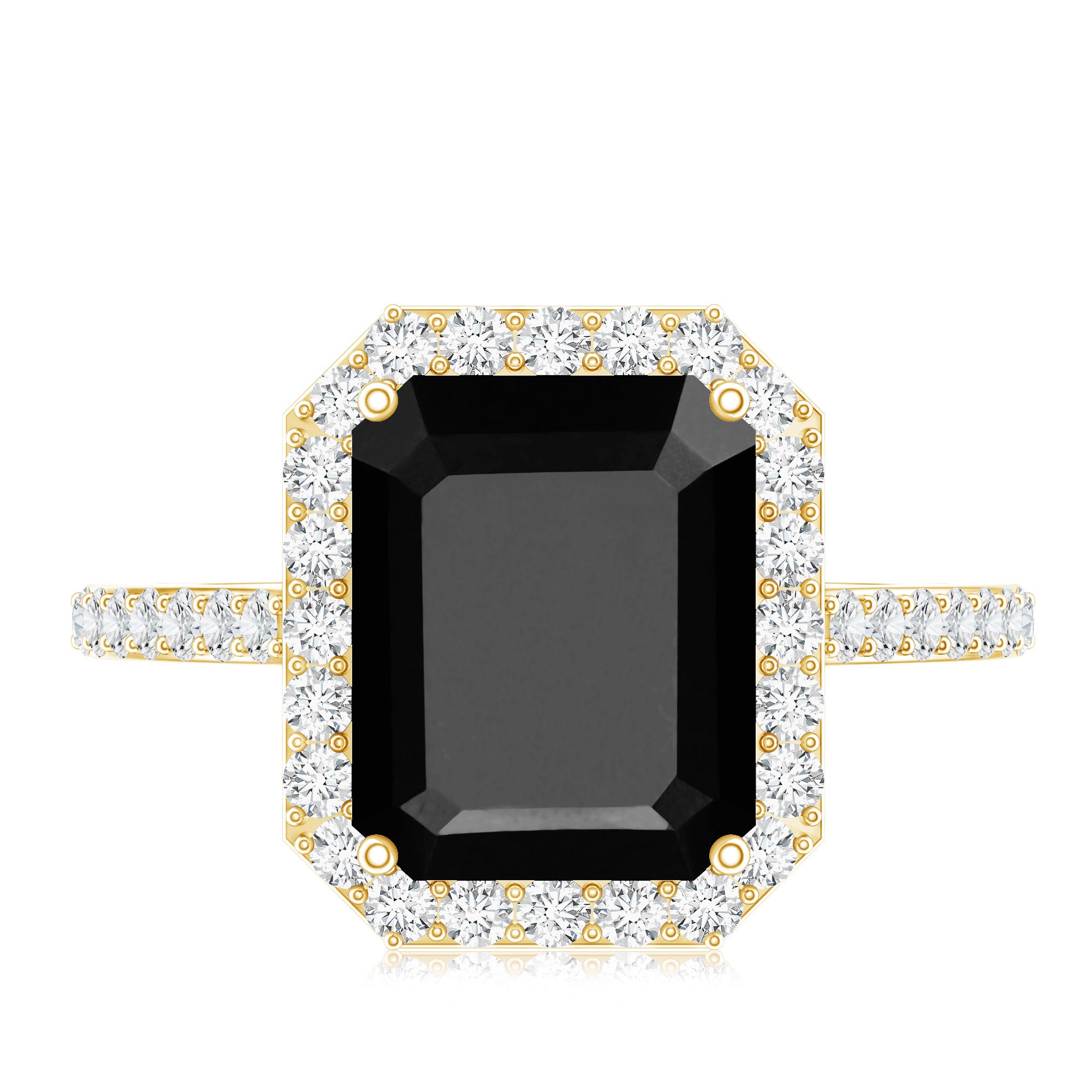 3.4 Carat Lab Grown Black Diamond Emerald Cut Engagement Ring with White Diamond Halo AAAA ( Synthetic ) - Rosec Jewels