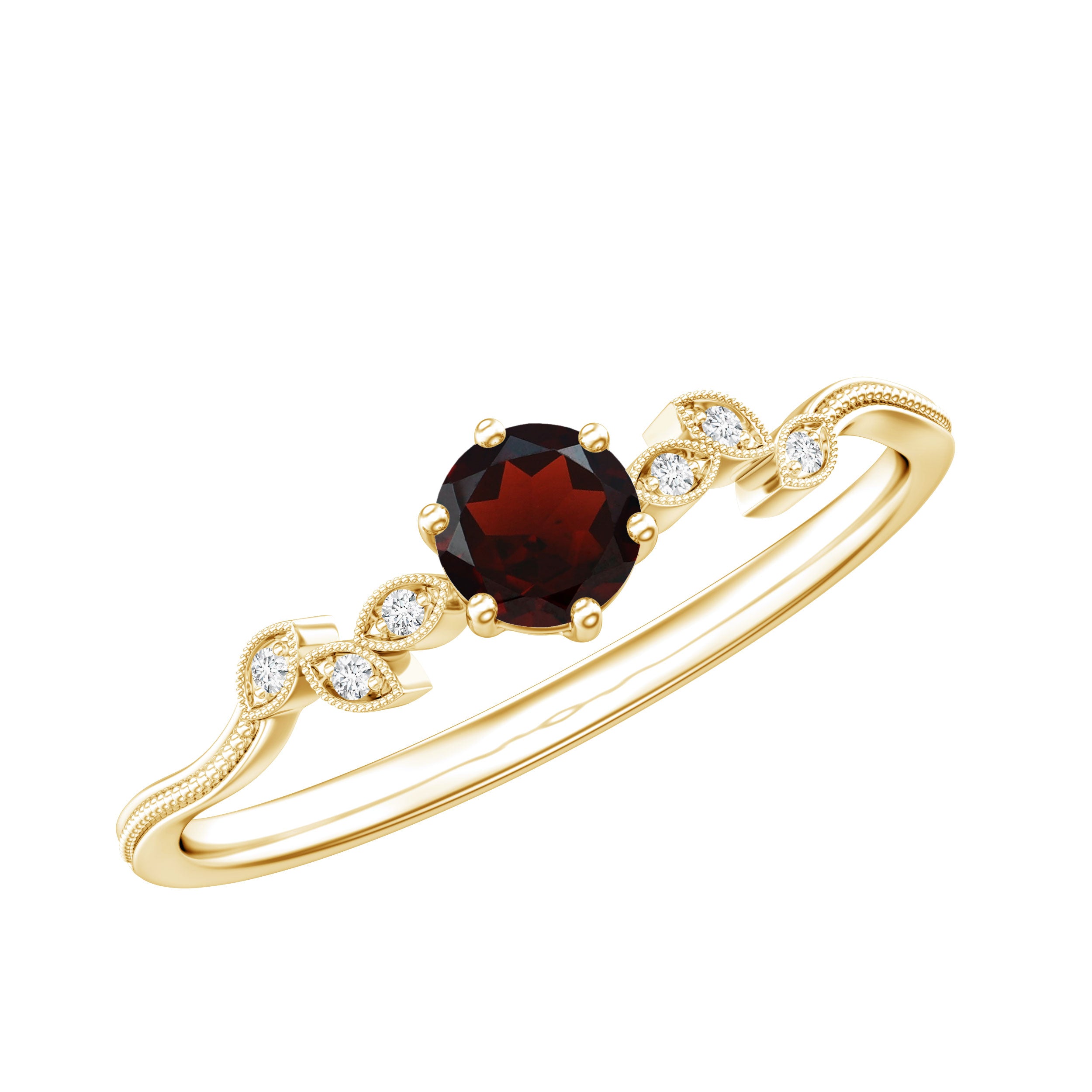 Nature Inspired Garnet Diamond Promise Ring AAA - Rosec Jewels