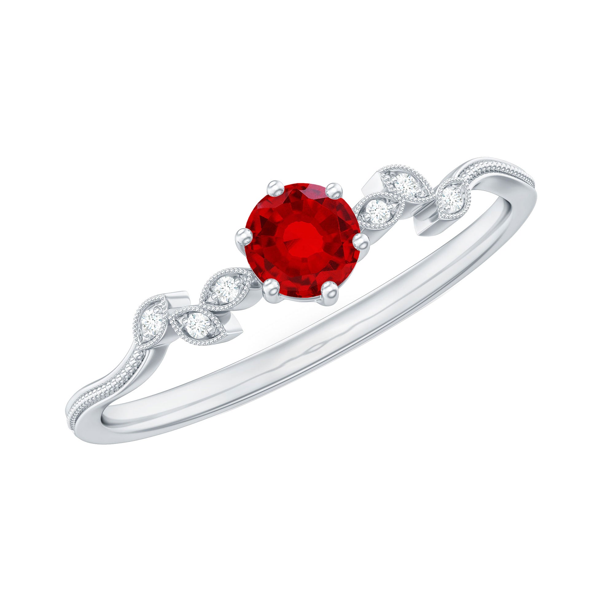 Minimalist Lab Grown Ruby Leaf Promise Ring With Real Diamonds