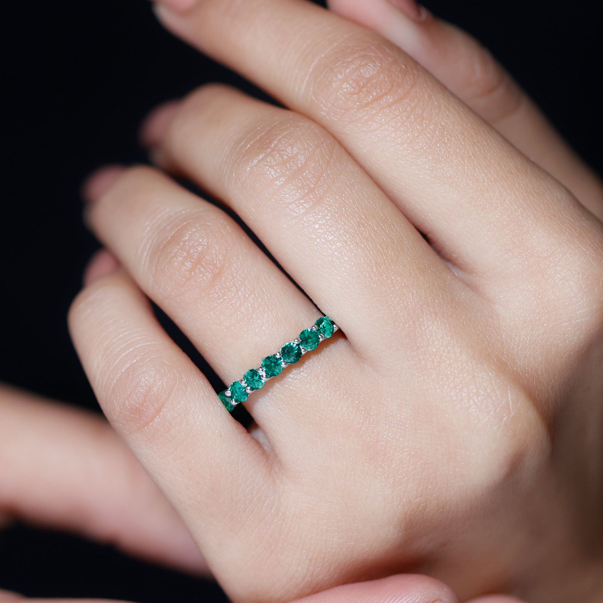 Certified Lab Created Emerald Full Eternity Band Ring AAAA - Rosec Jewels