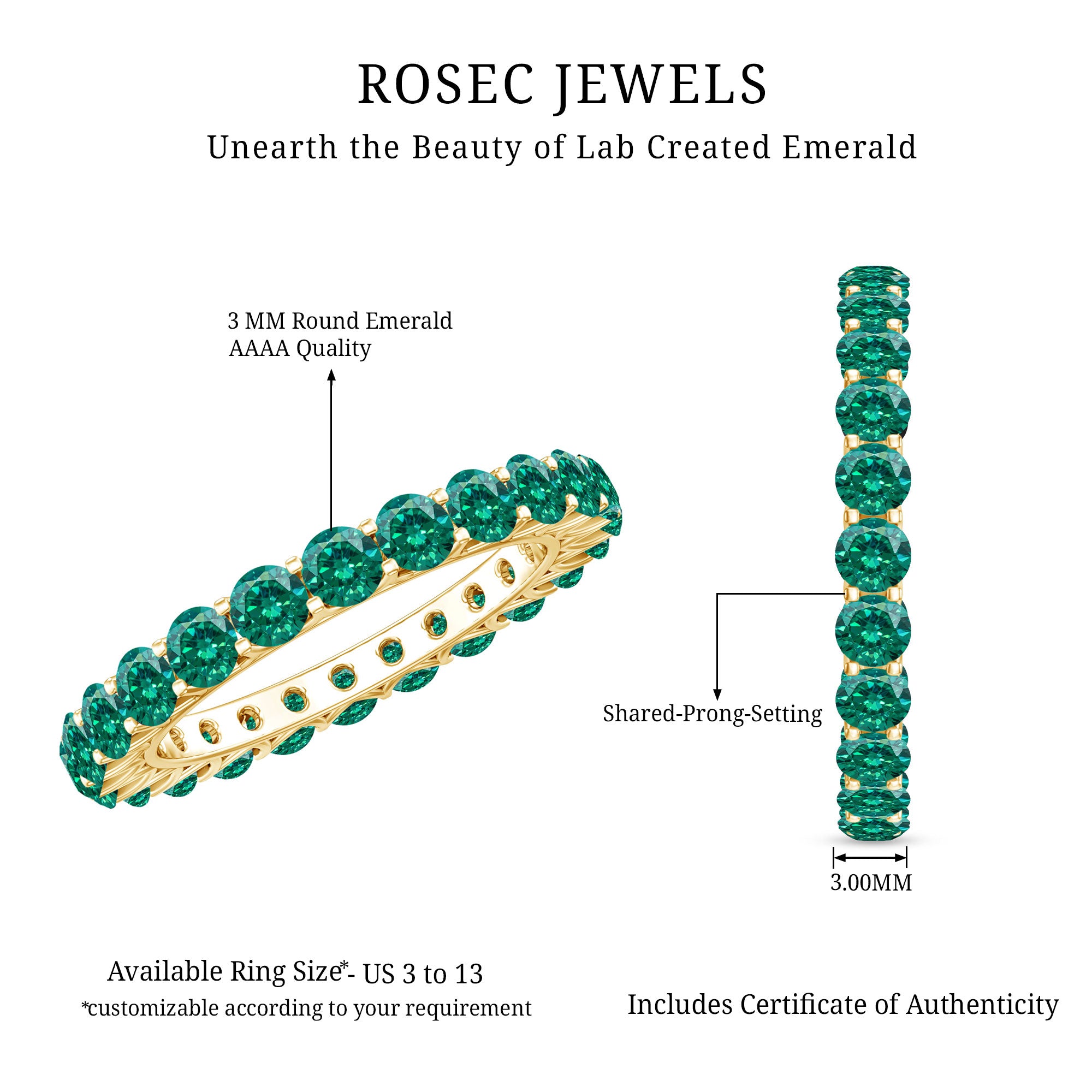 Certified Lab Created Emerald Full Eternity Band Ring AAAA - Rosec Jewels
