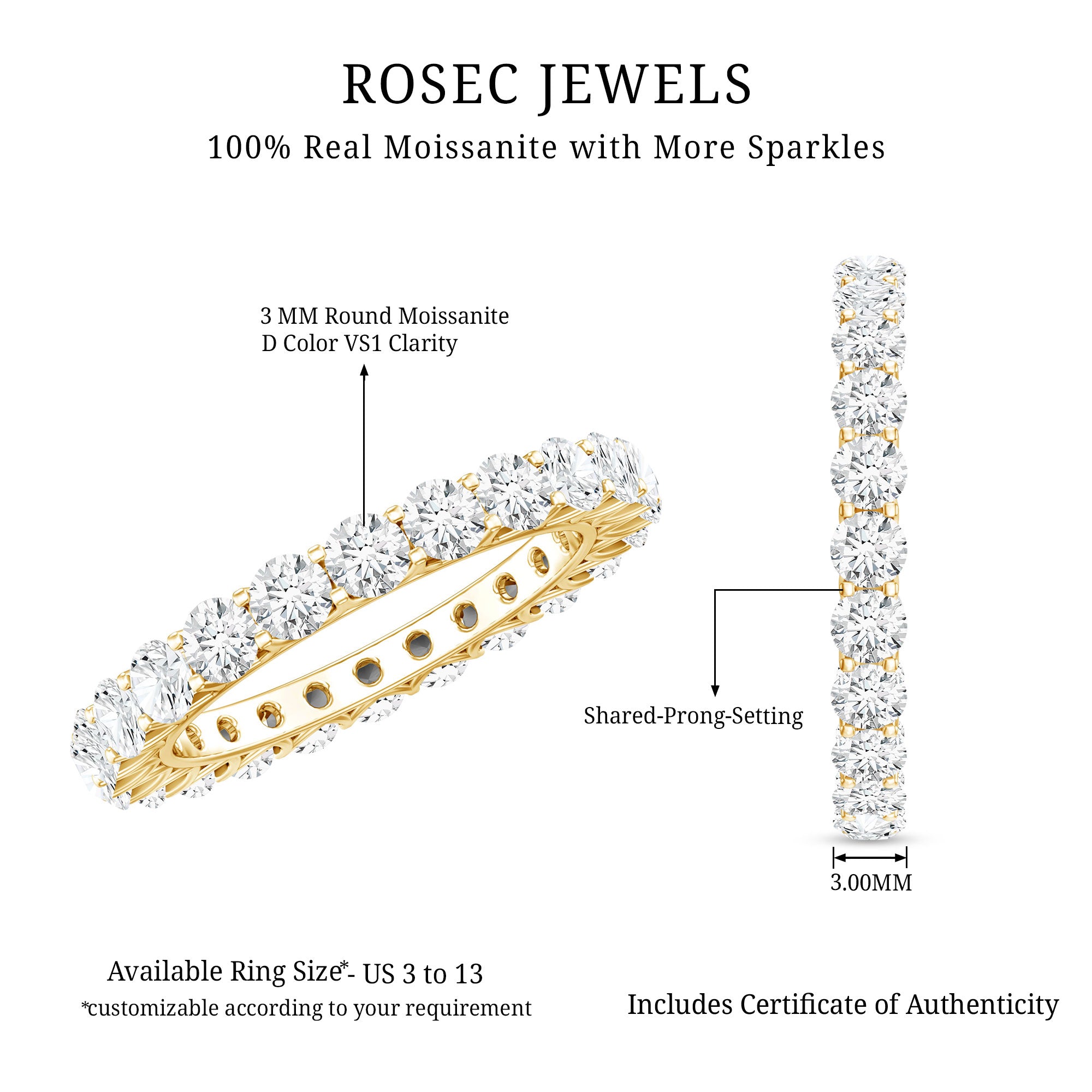 Certified Moissanite Stackable Eternity Band Ring D-VS1 - Rosec Jewels