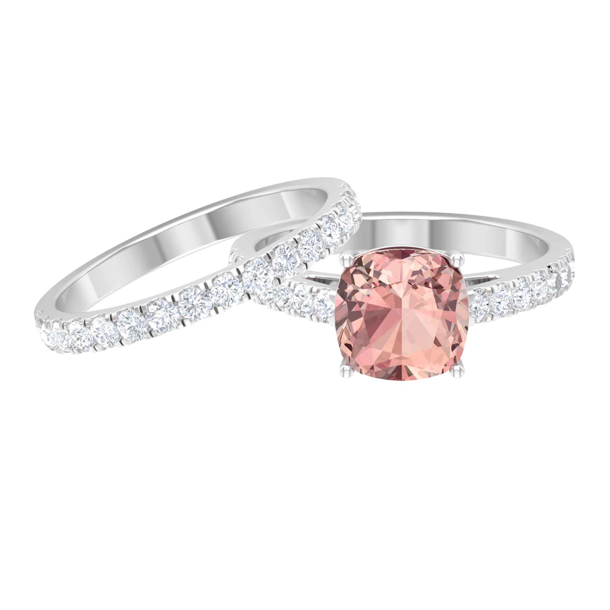 2.75 CT Morganite Solitaire Engagement Ring with Moissanite Eternity Band