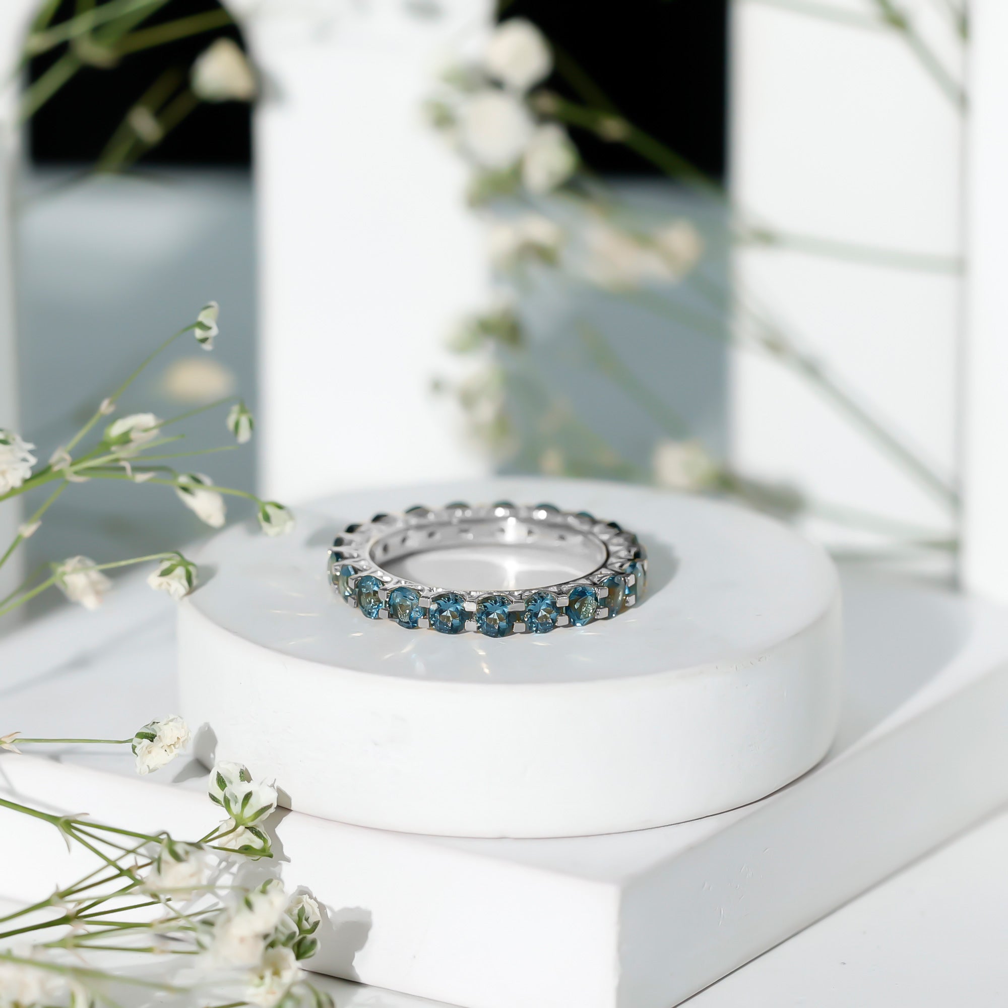 Certified London Blue Topaz Full Eternity Band Ring AAA - Rosec Jewels