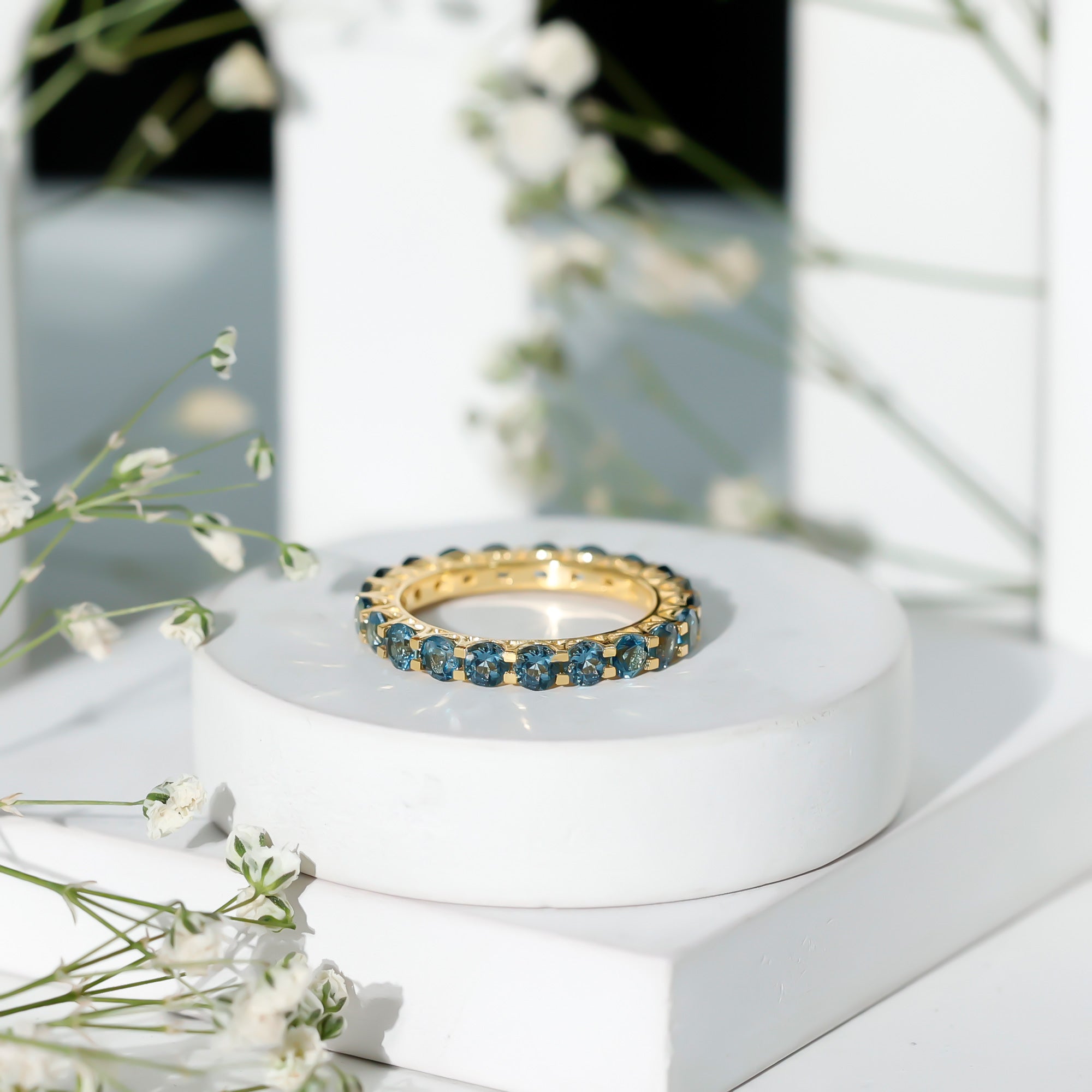 Certified London Blue Topaz Full Eternity Band Ring AAA - Rosec Jewels