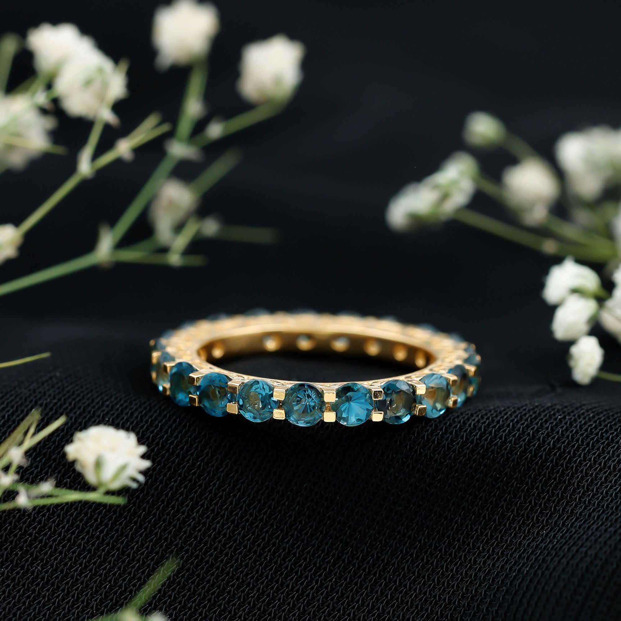 Certified London Blue Topaz Full Eternity Band Ring AAA - Rosec Jewels