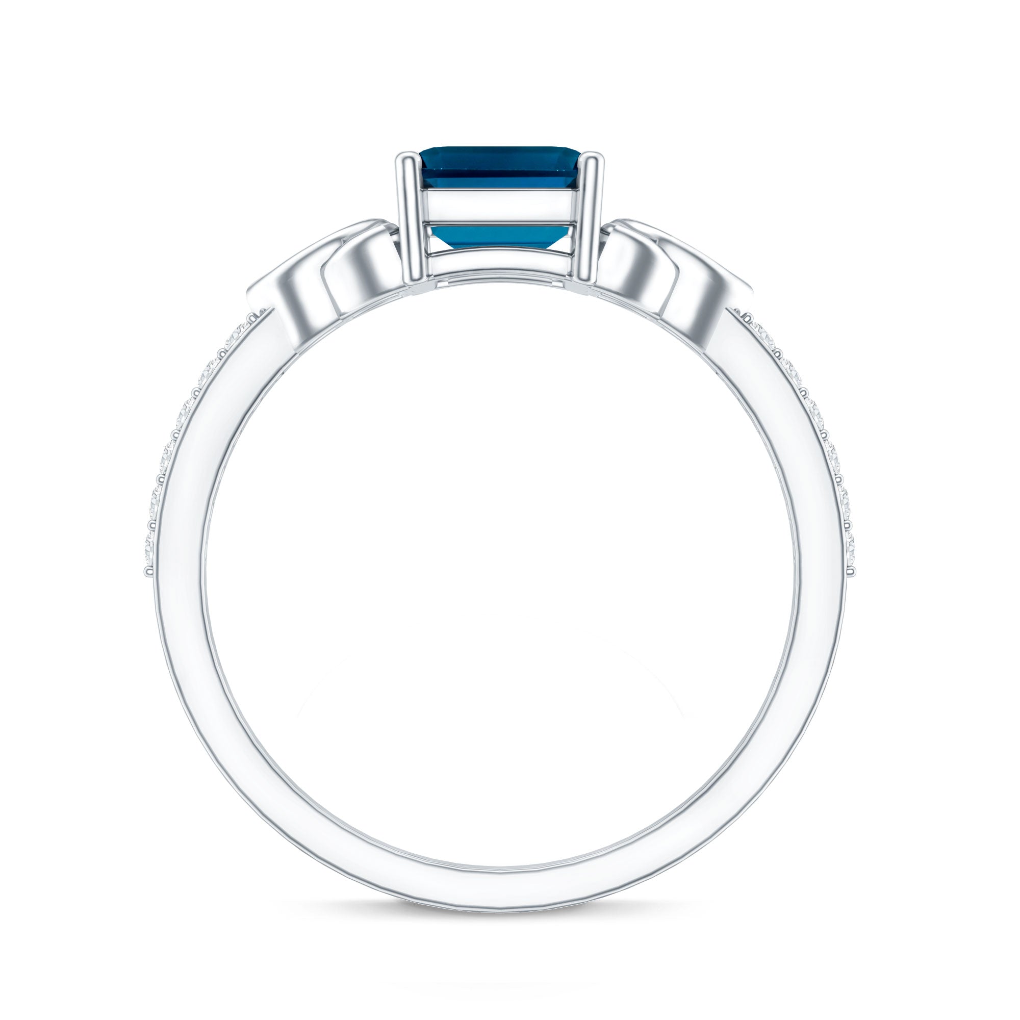 Emerald Cut London Blue Topaz Celtic Engagement Ring with Diamond AAA - Rosec Jewels
