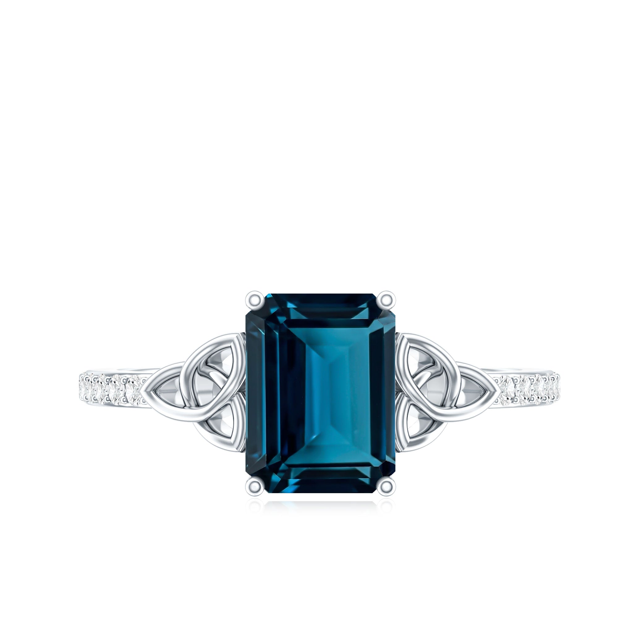 Emerald Cut London Blue Topaz Celtic Engagement Ring with Diamond AAA - Rosec Jewels