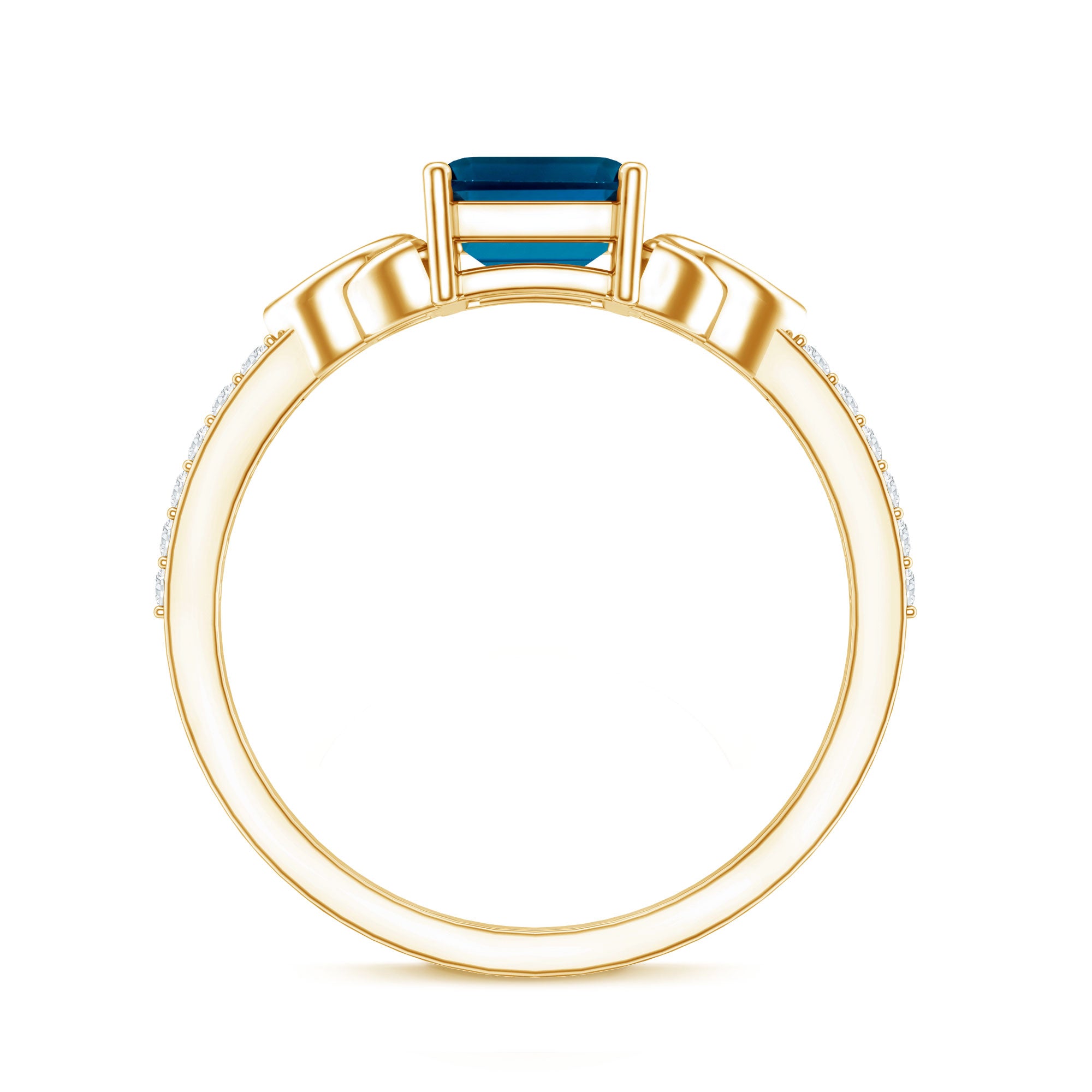 Emerald Cut London Blue Topaz Celtic Engagement Ring with Diamond AAA - Rosec Jewels