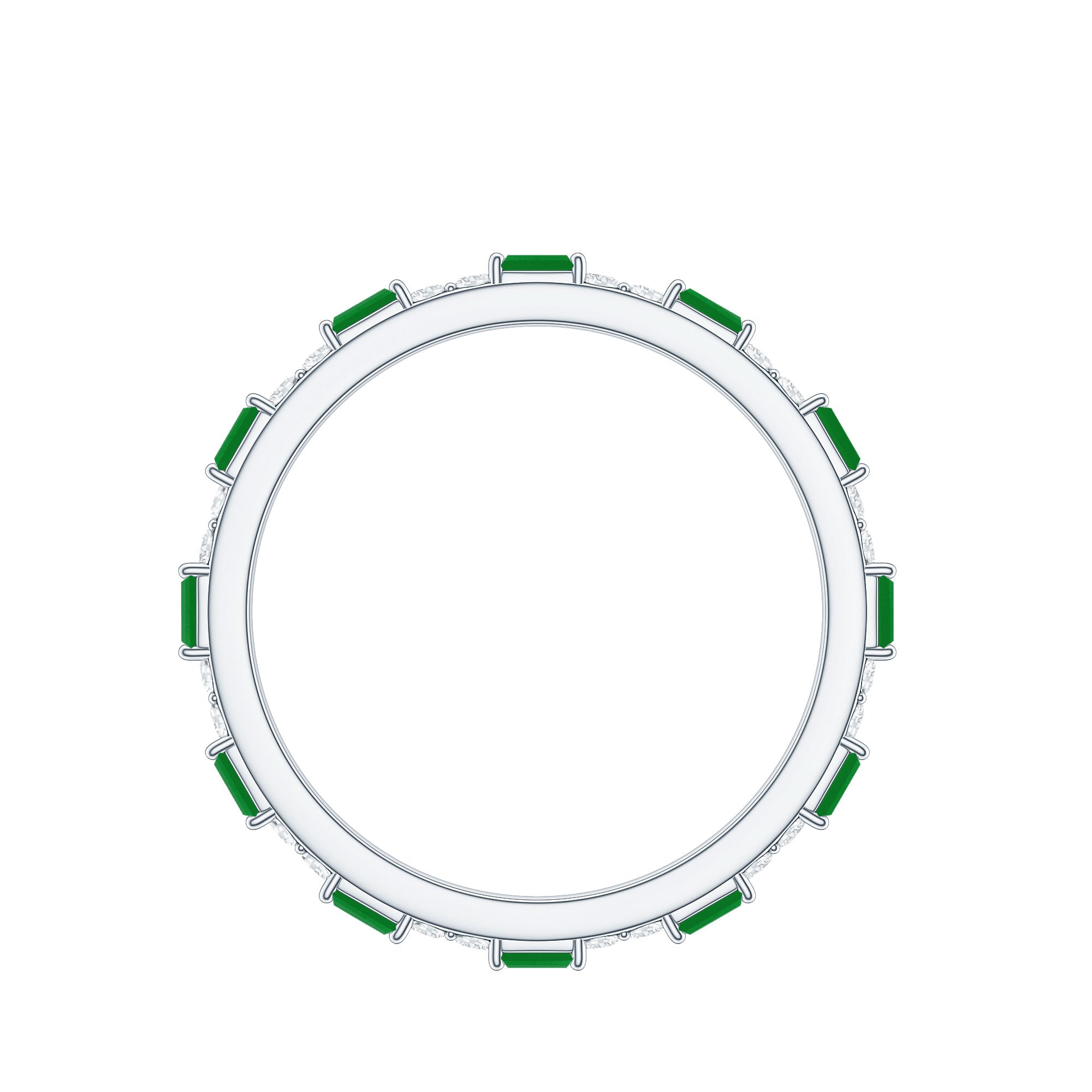 Natural Baguette Emerald Diamond Eternity Ring in East West Style AAA - Rosec Jewels