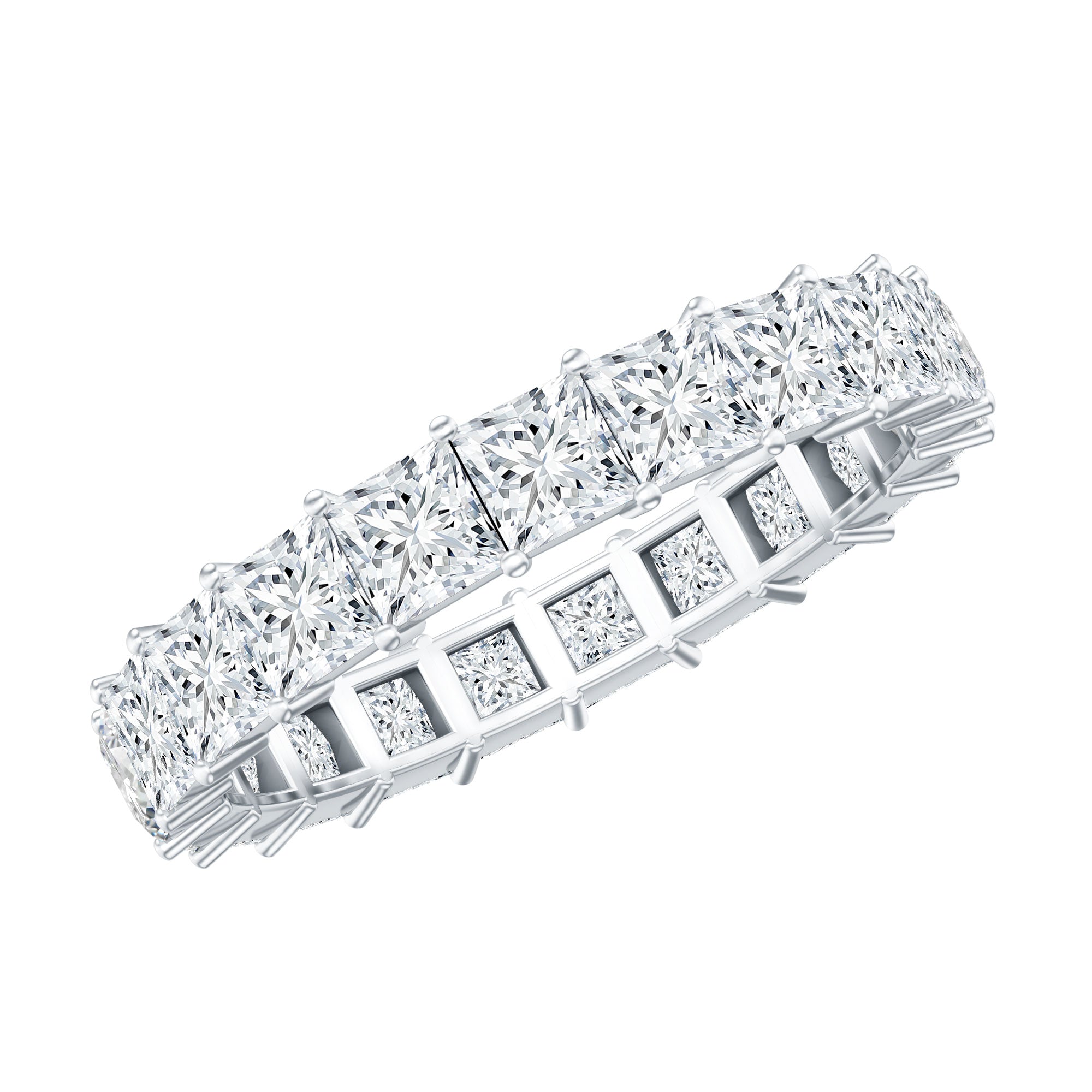 Princess Cut Certified Moissanite Full Eternity Ring D-VS1 - Rosec Jewels
