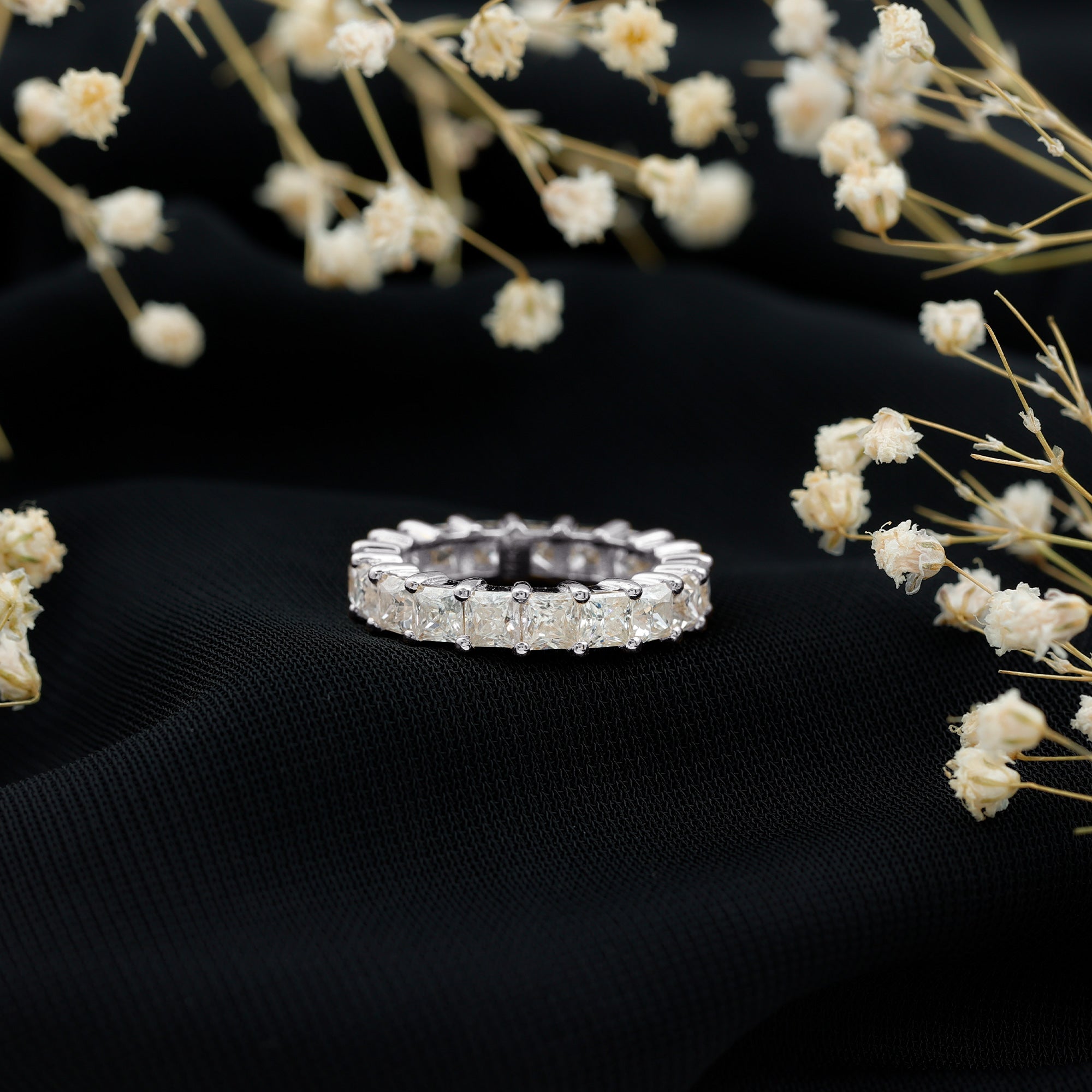 Princess Cut Certified Moissanite Full Eternity Ring D-VS1 - Rosec Jewels