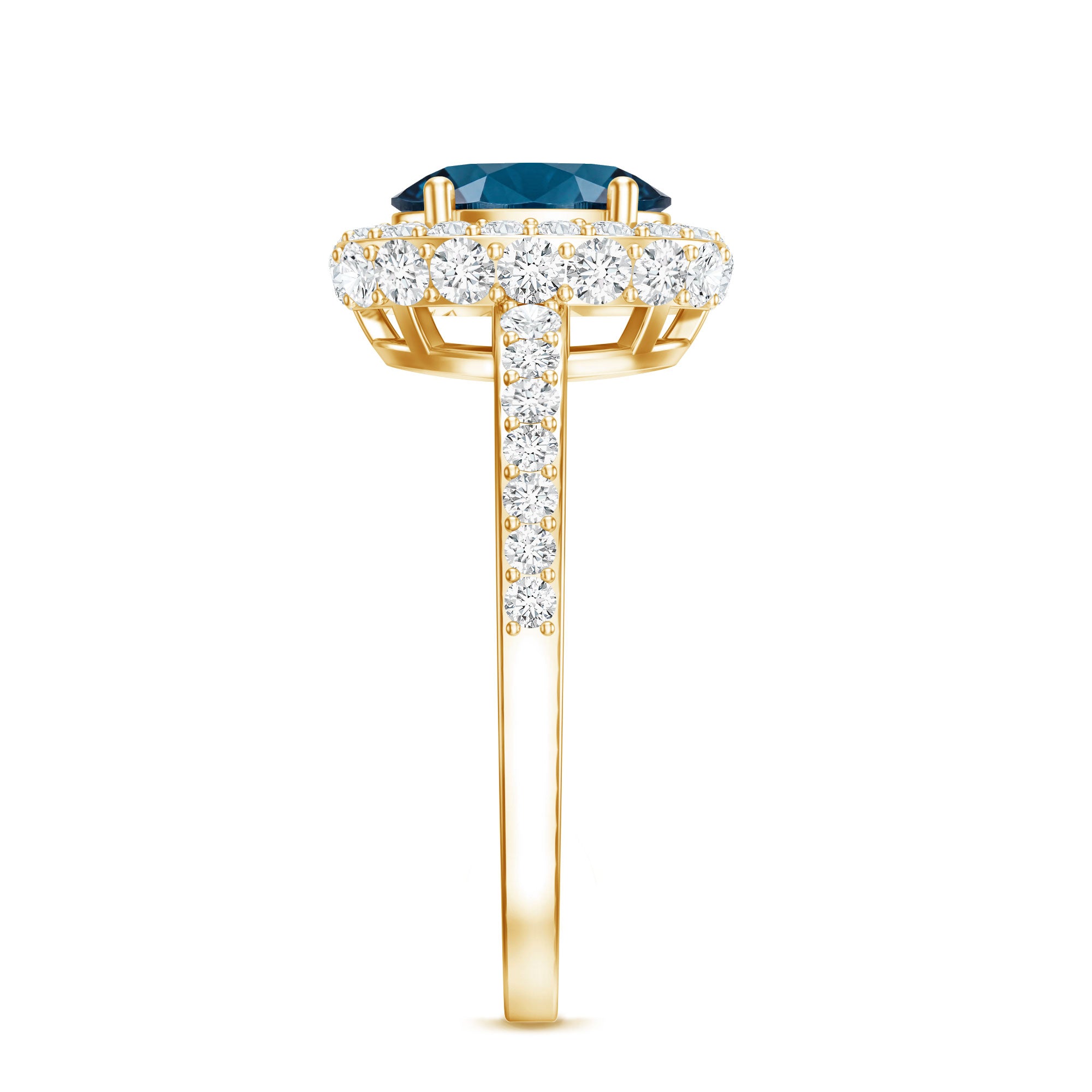 Genuine London Blue Topaz Classic Engagement Ring with Moissanite Halo AAA - Rosec Jewels