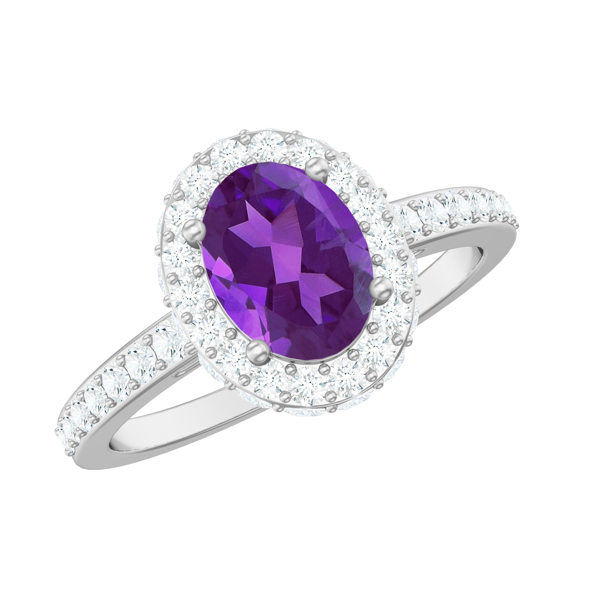 Oval Amethyst Engagement Ring with Moissanite Halo