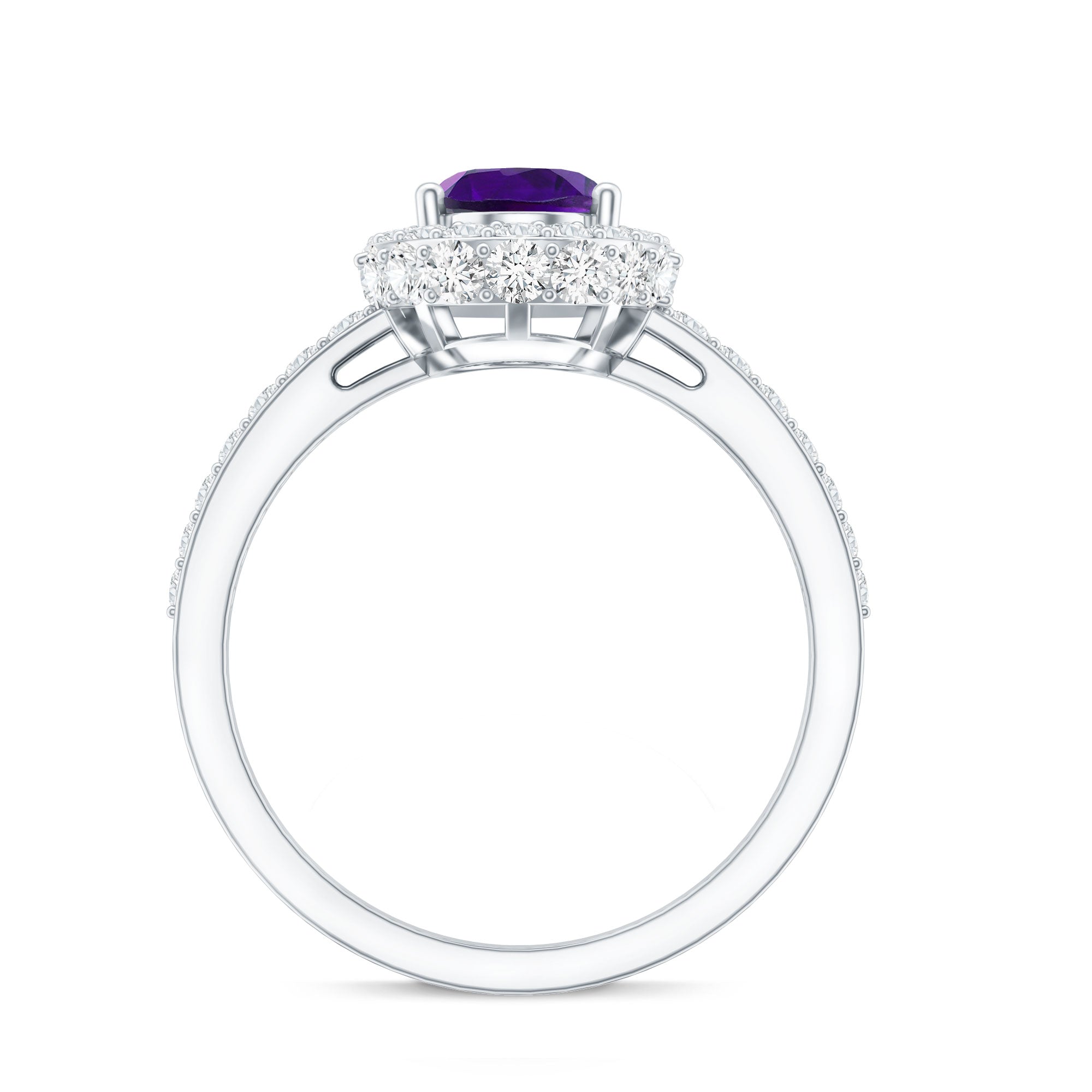 Natural 1 Carat Amethyst Oval Engagement Ring with Moissanite Halo AAA - Rosec Jewels