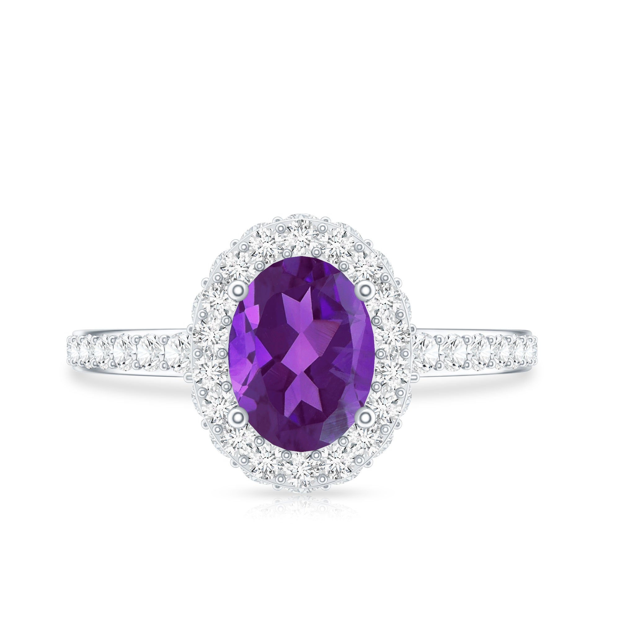 Natural 1 Carat Amethyst Oval Engagement Ring with Moissanite Halo AAA - Rosec Jewels