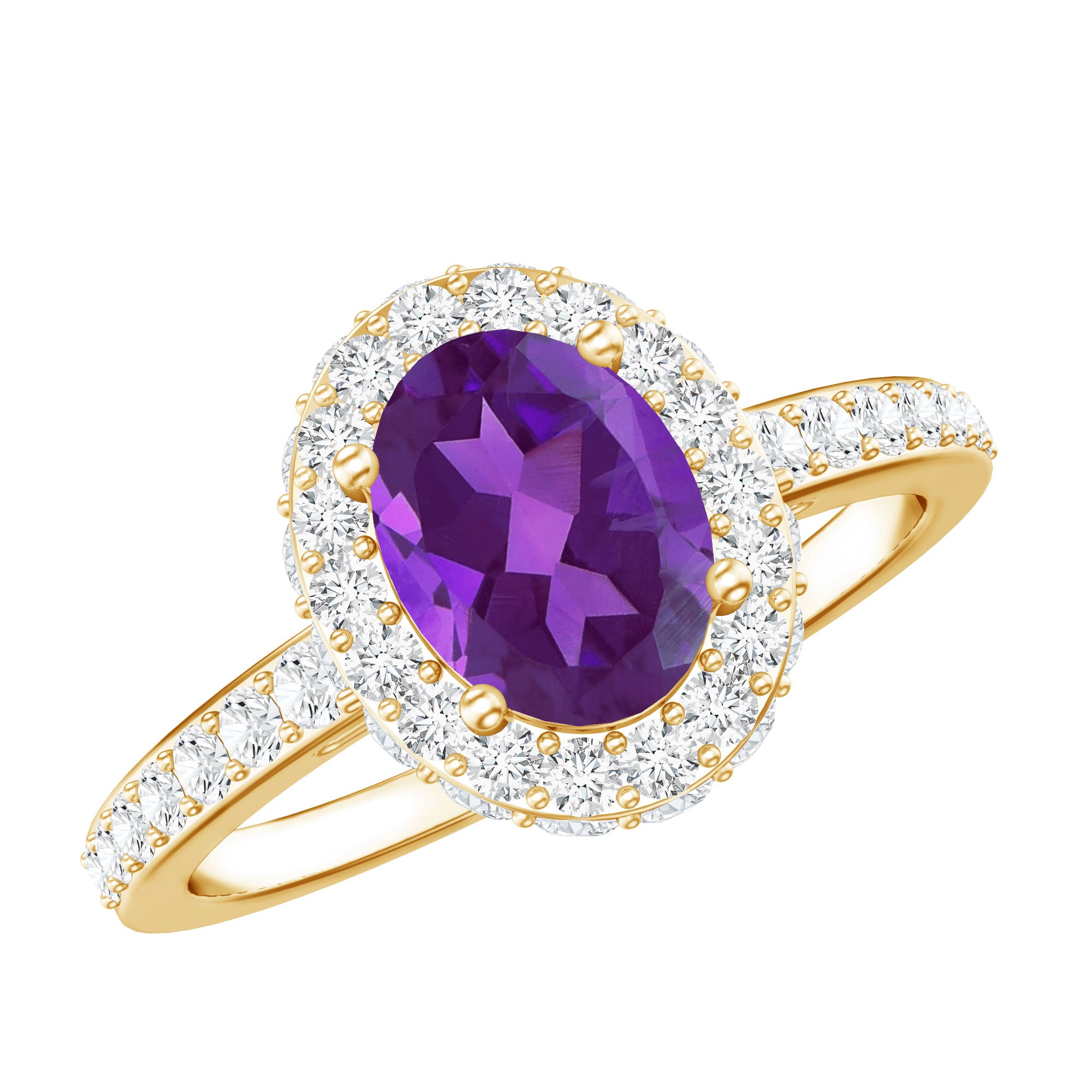 Natural 1 Carat Amethyst Oval Engagement Ring with Moissanite Halo AAA - Rosec Jewels