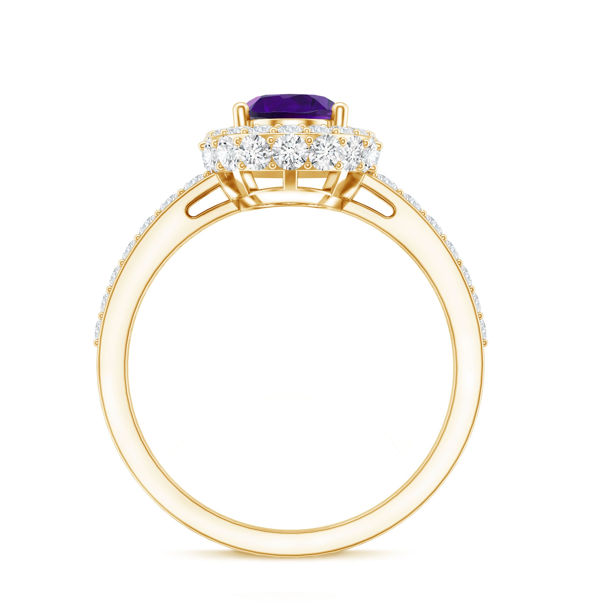 Natural 1 Carat Amethyst Oval Engagement Ring with Moissanite Halo AAA - Rosec Jewels