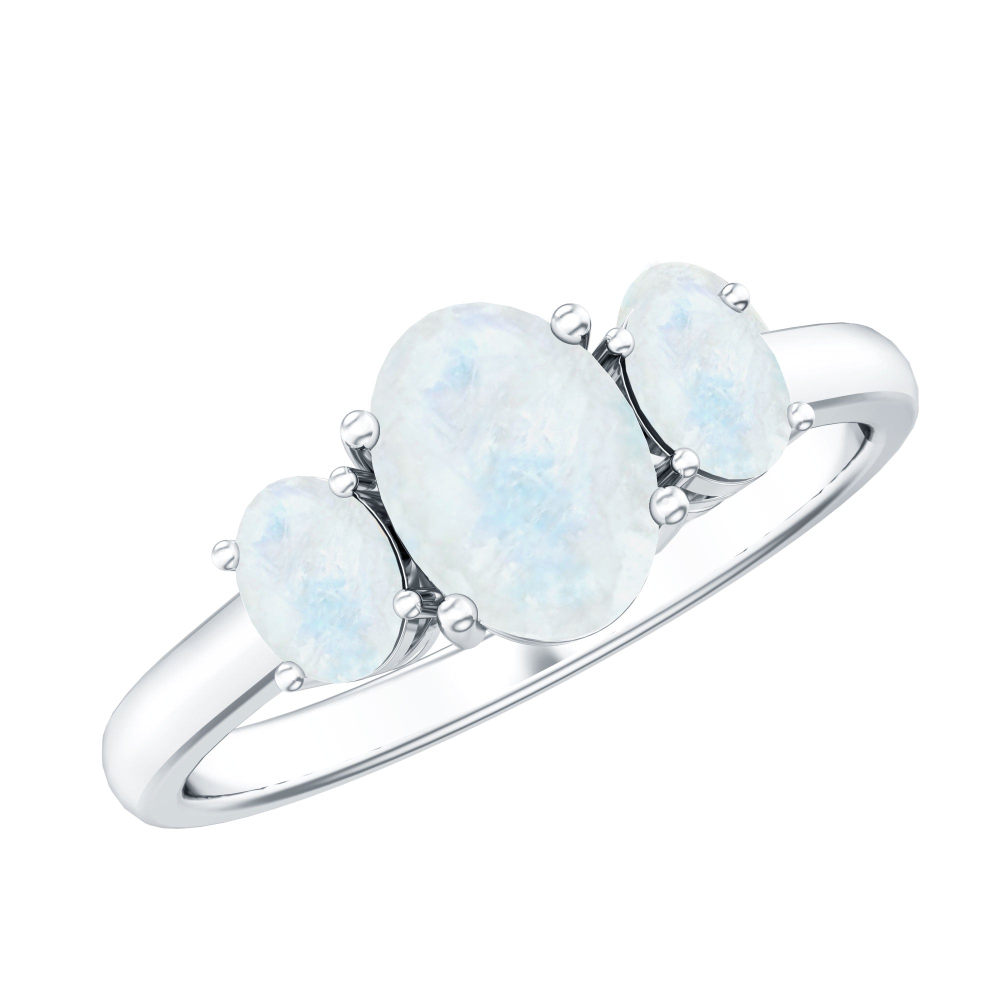 Natural Moonstone Three Stone Oval Engagement Ring AAA - Rosec Jewels