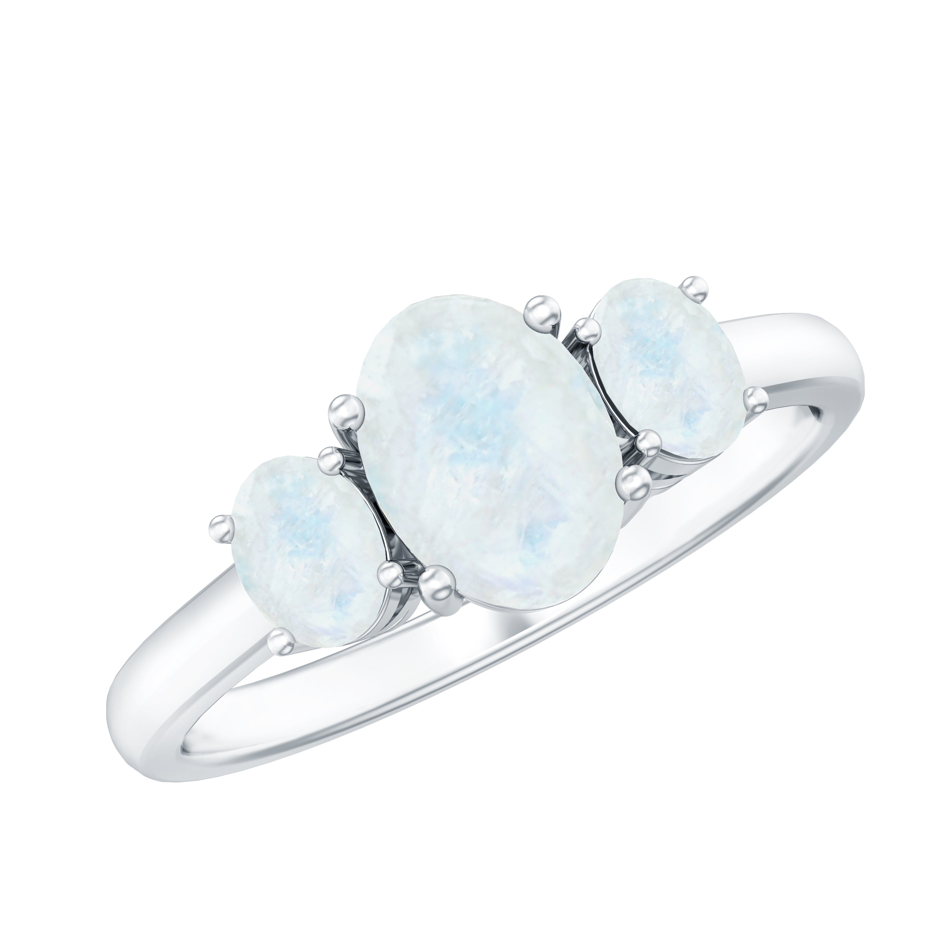 Natural Moonstone Three Stone Oval Engagement Ring