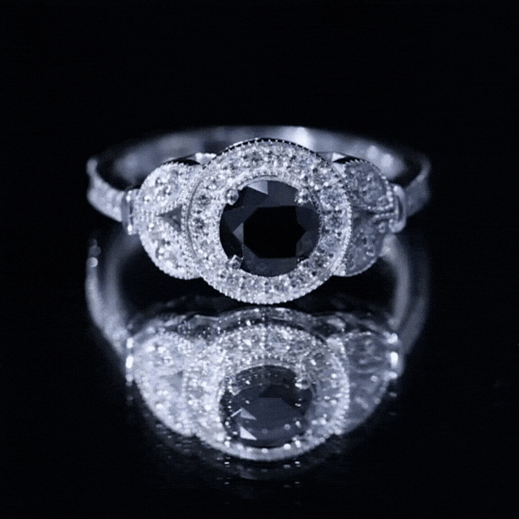 Vintage Style 2 Carat Lab Grown Black Diamond Engagement Ring with Moissanite AAAA ( Synthetic ) - Rosec Jewels