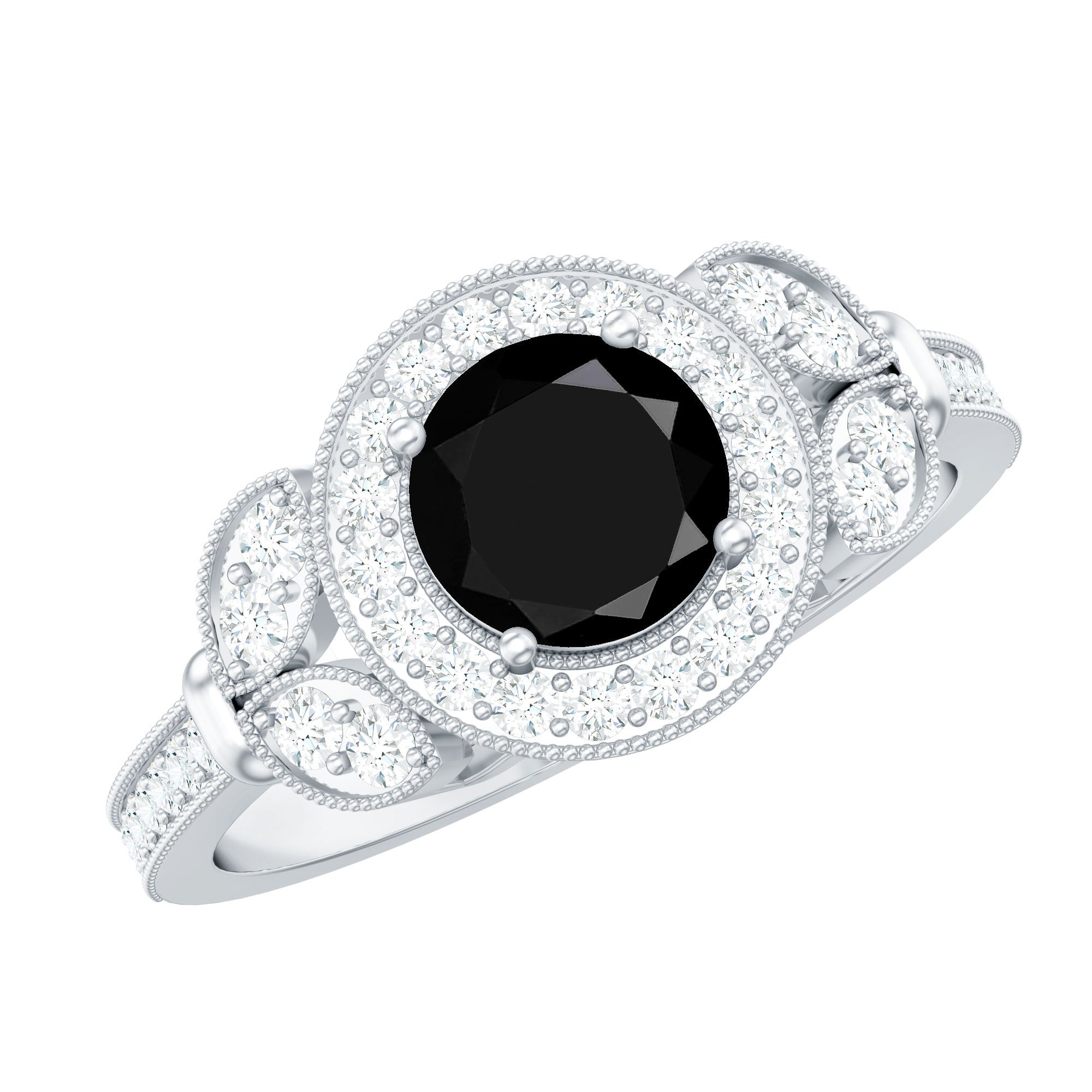 Vintage Inspired Created Black Diamond and Moissanite Engagement Ring