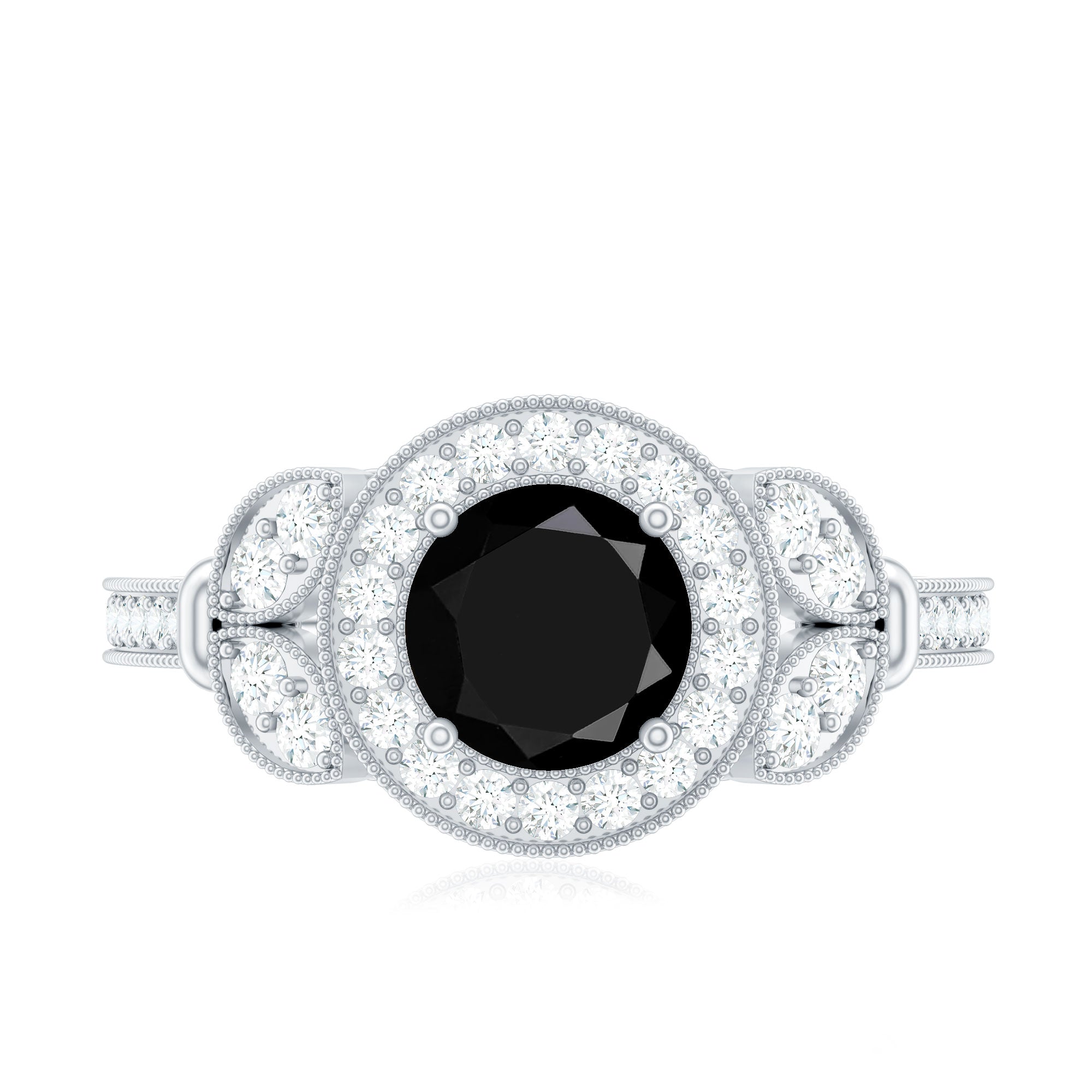 Vintage Style 2 Carat Lab Grown Black Diamond Engagement Ring with Moissanite AAAA ( Synthetic ) - Rosec Jewels