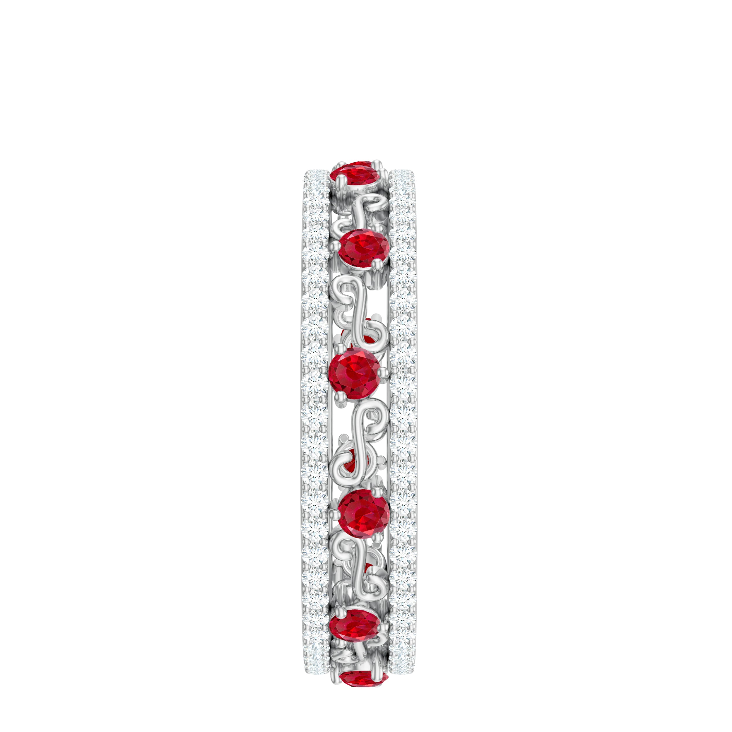 Classic Lab Created Ruby and Moissanite Eternity Wedding Band AAAA - Rosec Jewels
