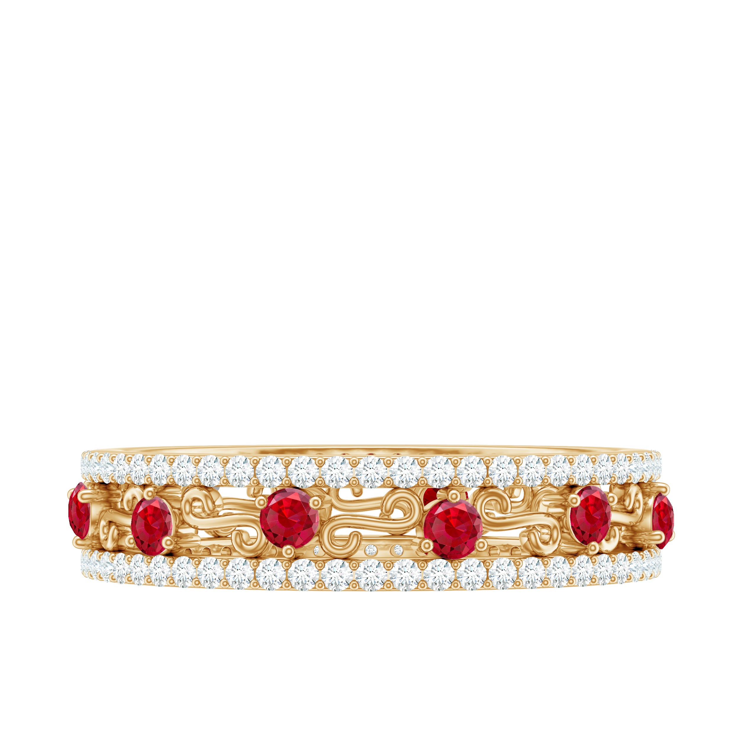 Classic Lab Created Ruby and Moissanite Eternity Wedding Band AAAA - Rosec Jewels
